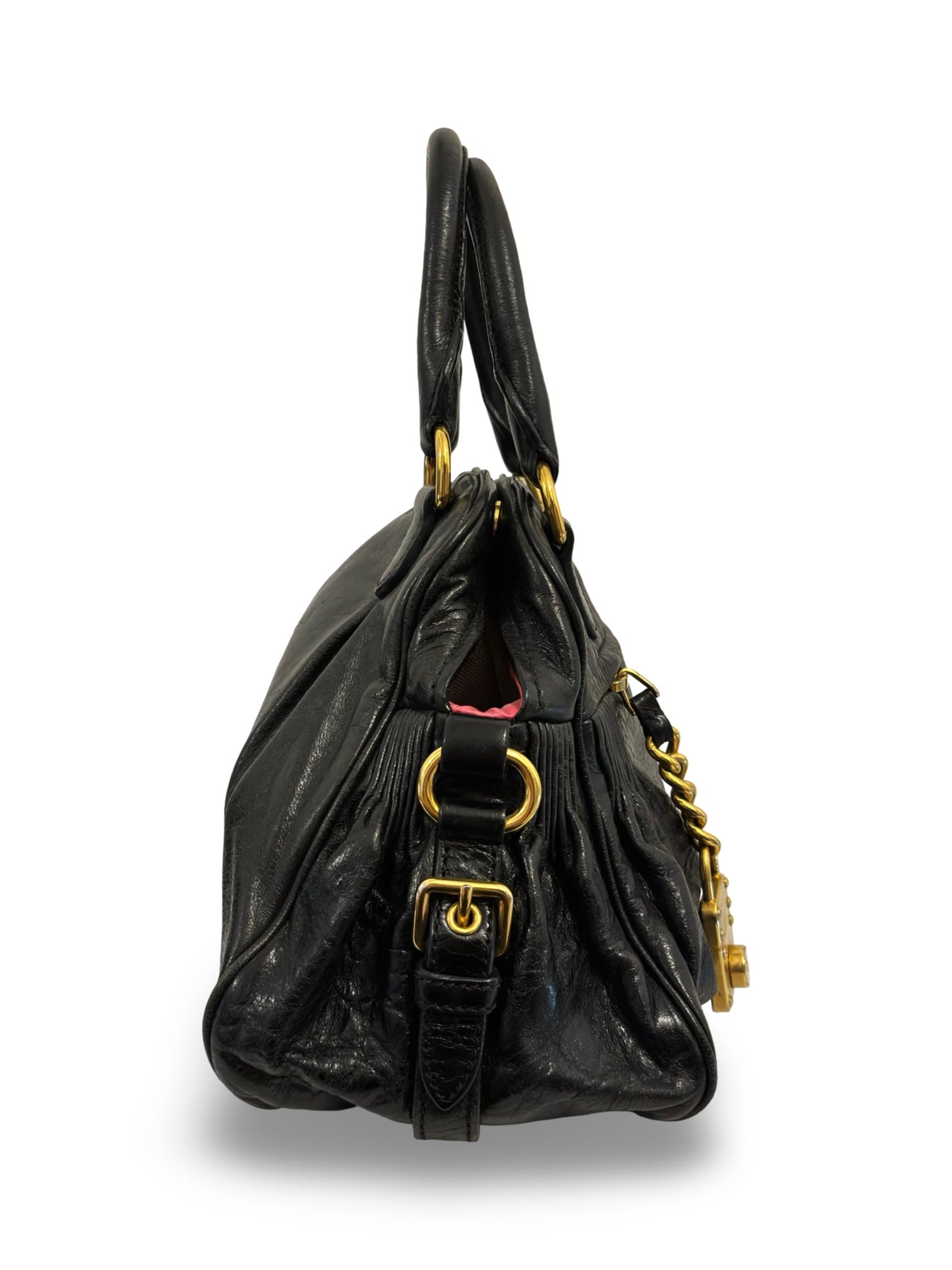 Miu Miu Black Leather Mirtillo Gold Tone Hardware
Charm Shoulder Bag