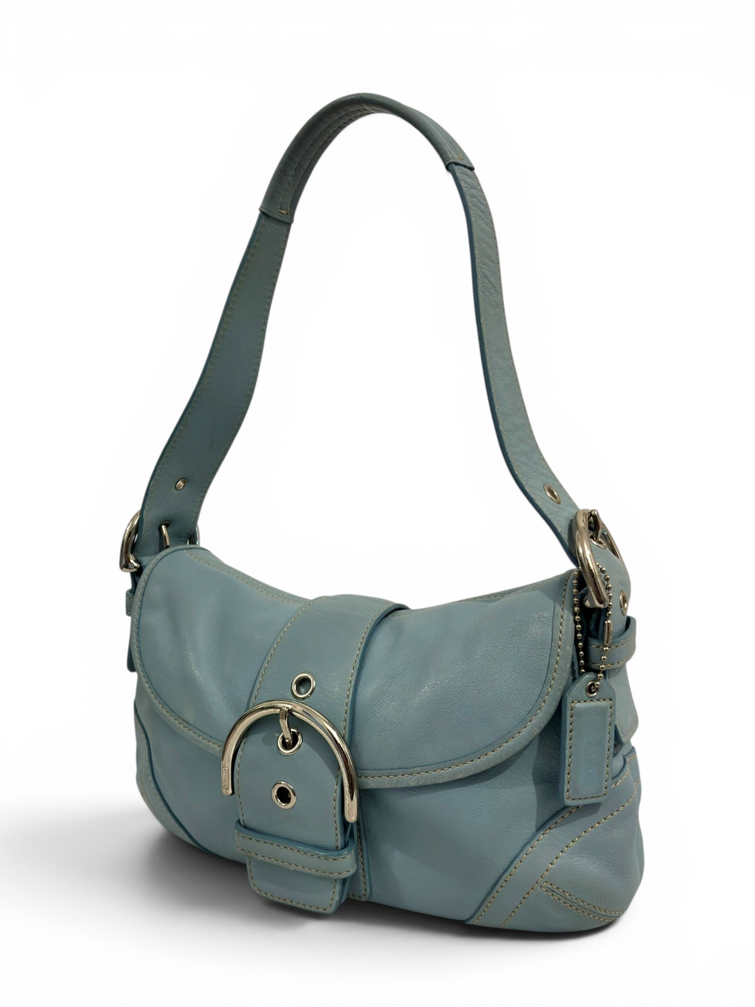 Coach Baby / Sky Blue Soft Leather Soho Buckle
Flap Vintage Hobo Shoulder Bag