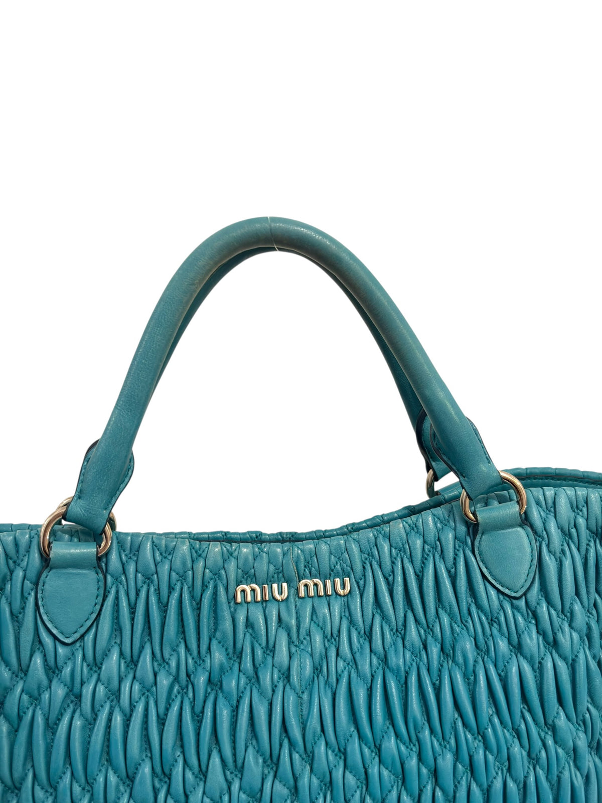 Vintage Miu Miu Bag In Blue Nappa Matelassé Leather Swarovski Crystal Tote