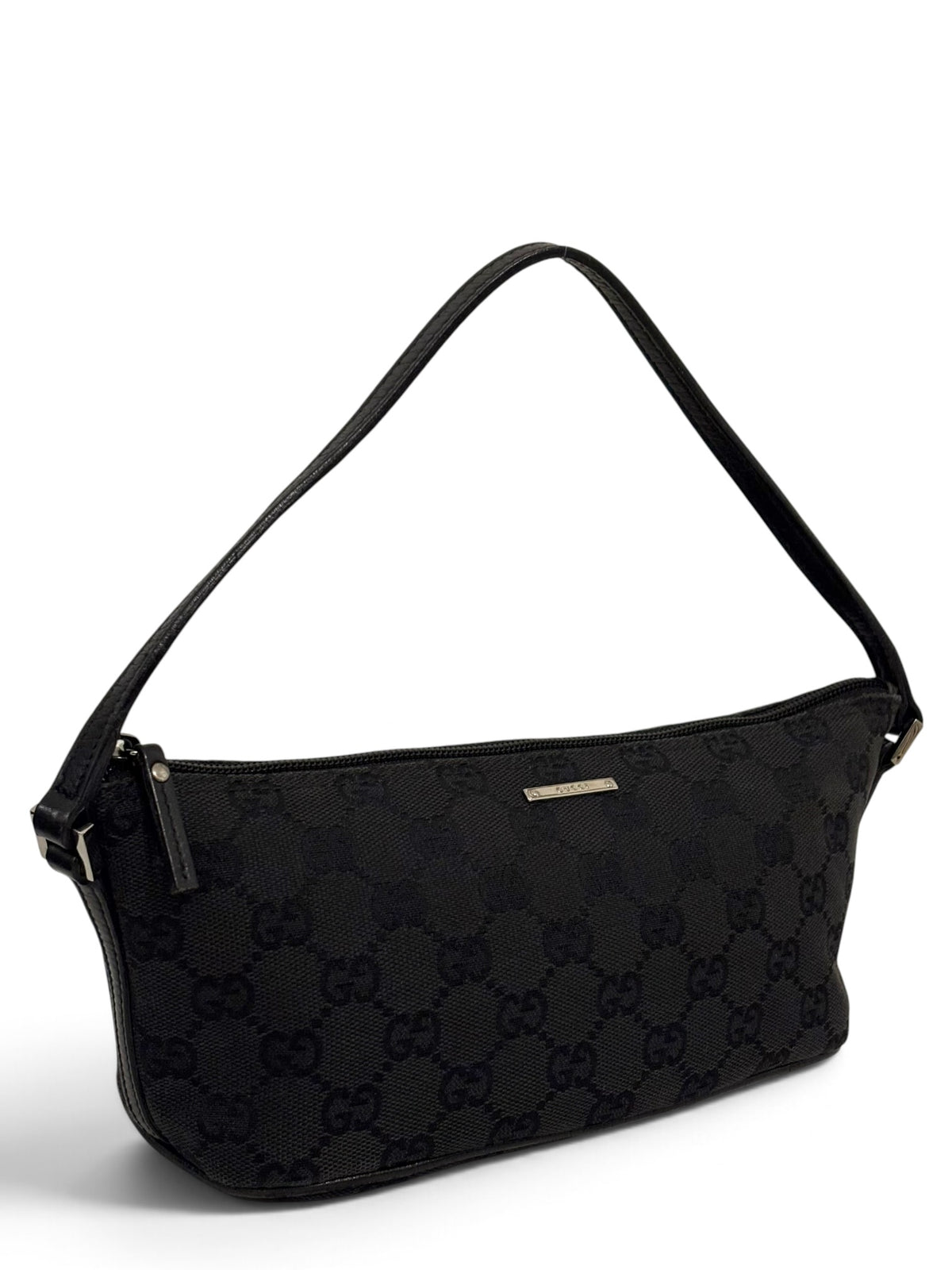 Vintage Gucci Boat Bag Pochette 07198 Black Monogram