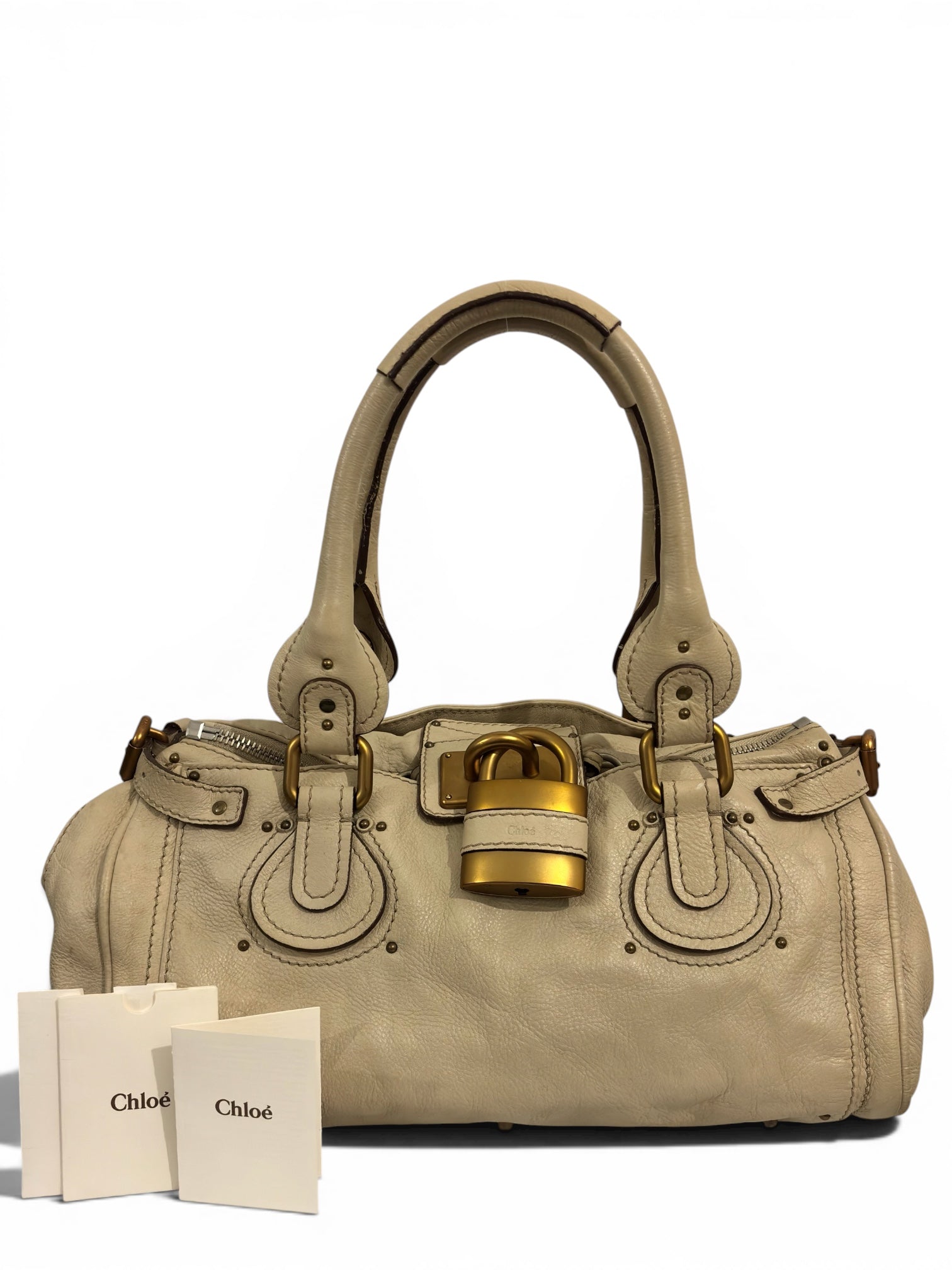 Chloe Beige / Cream Soft Leather Paddington Gold hardware Vintage Shoulder Bag