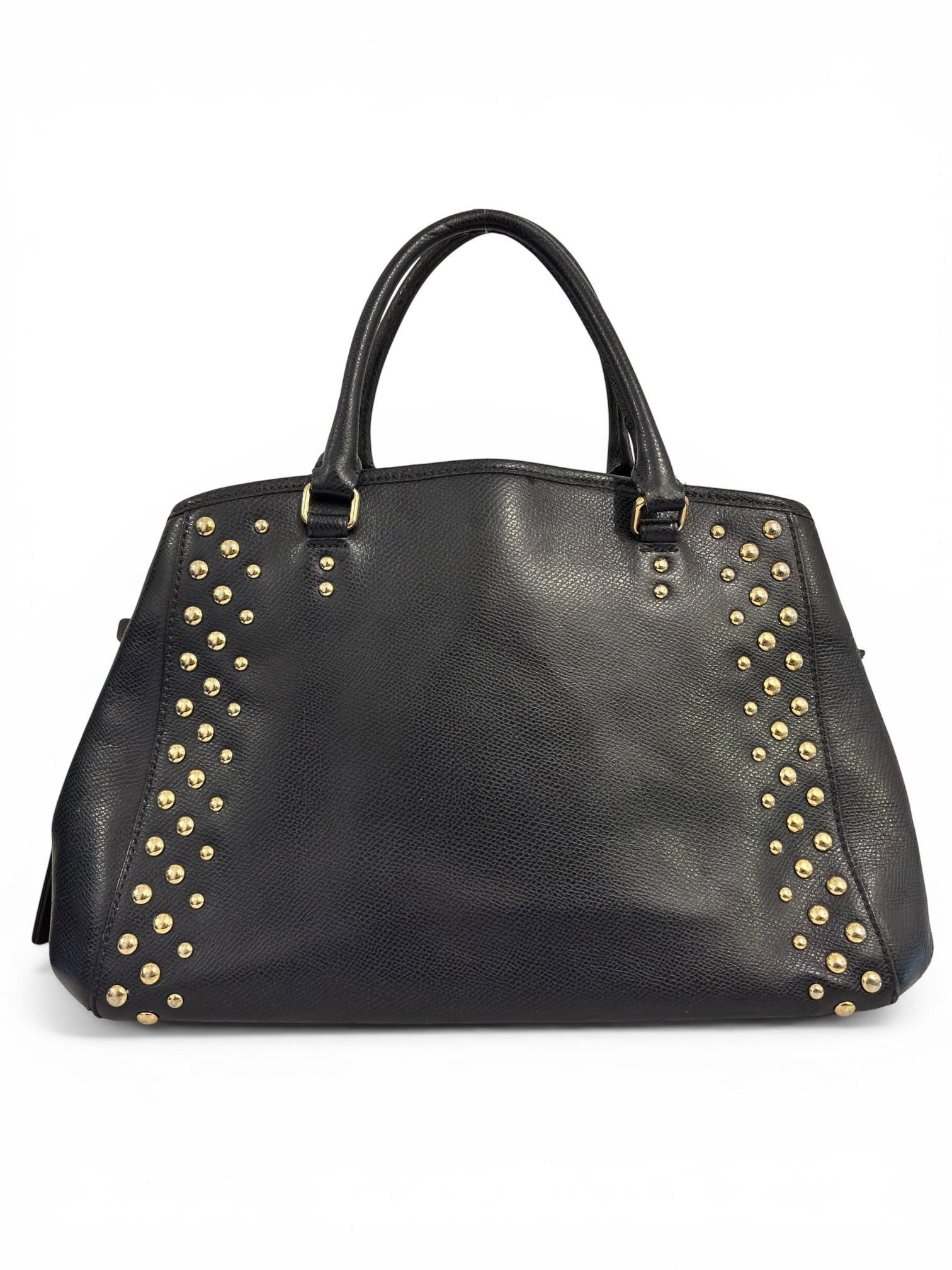Coach Midnight Navy Blue Margo Saffiano Leather Gold Studded Tote Handbag
