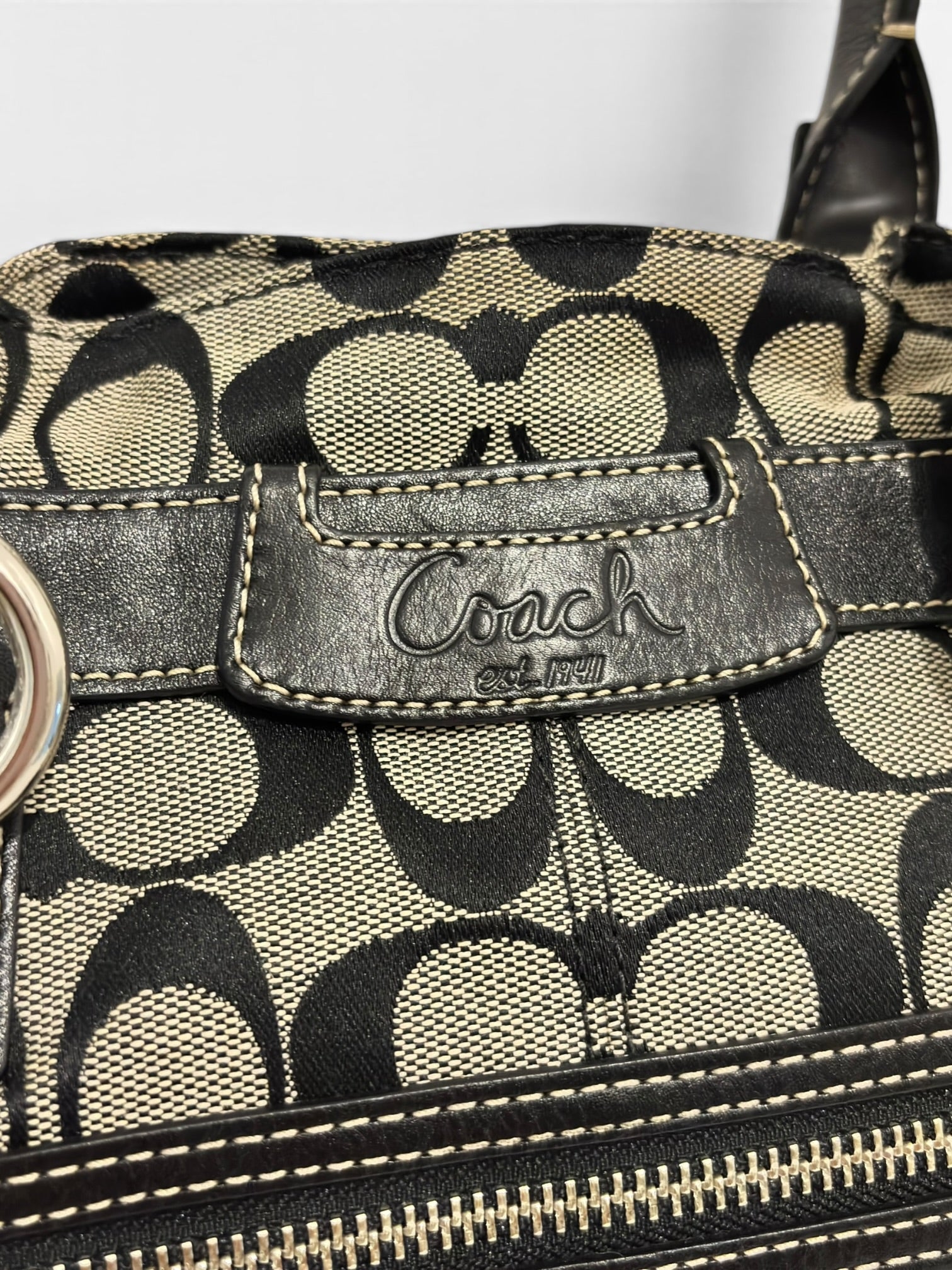 Coach Black & Grey Canvas Leather Penelope
Signature Tote Shoulder Bag
