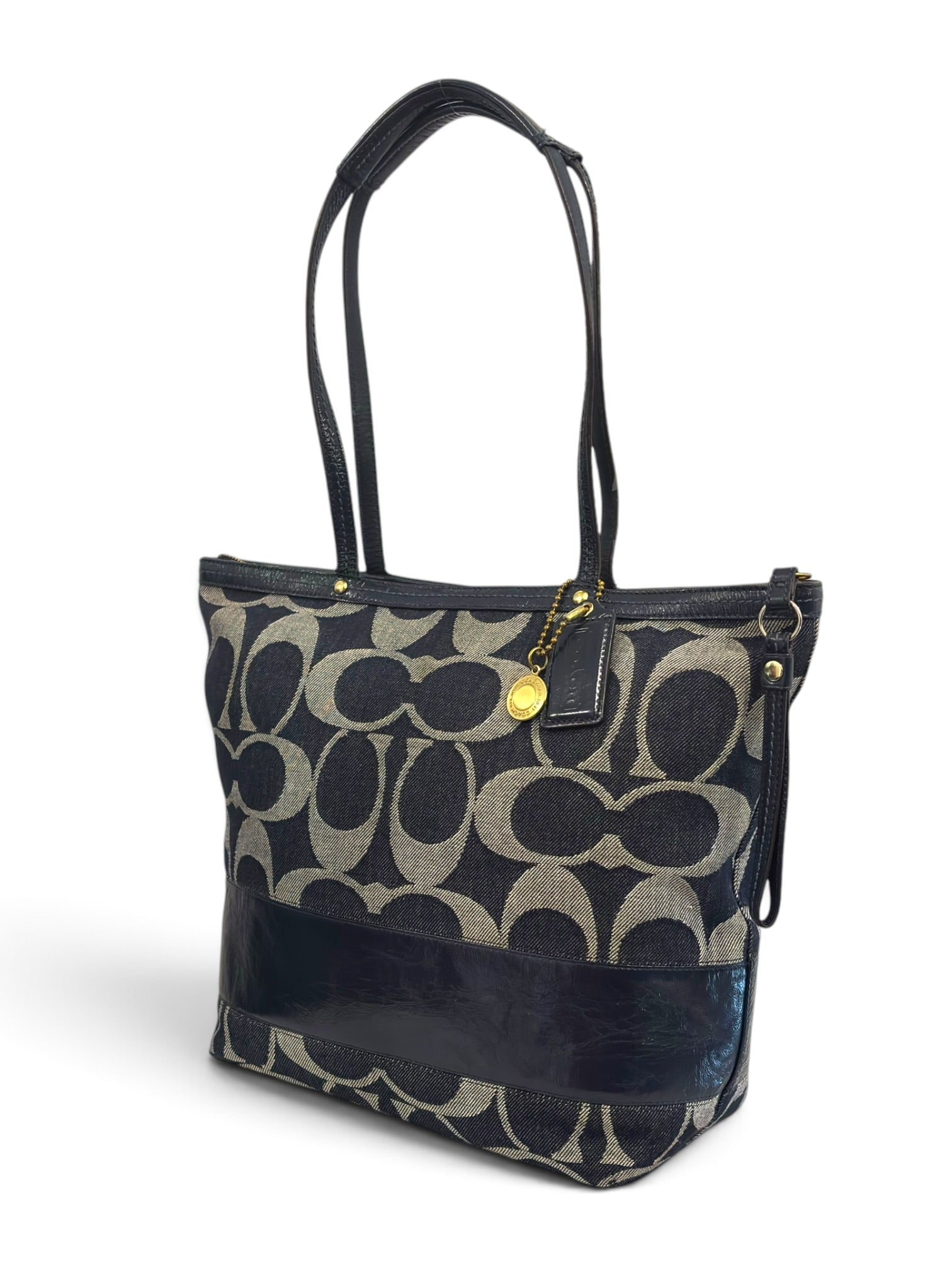Vintage Coach Denim Bag Navy Blue Signature
Canvas Leather Shoulder Tote C0867-12547