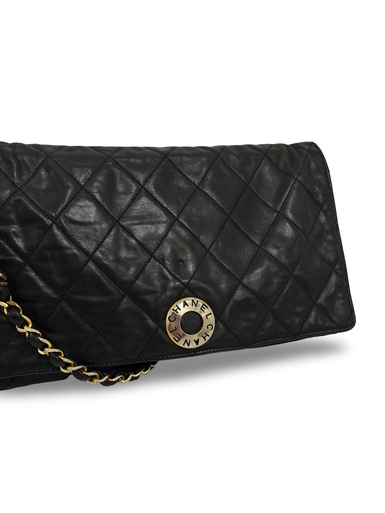 Chanel Black Quilted Vintage Matelasse Lambskin Leather Gold Chain Shoulder Bag