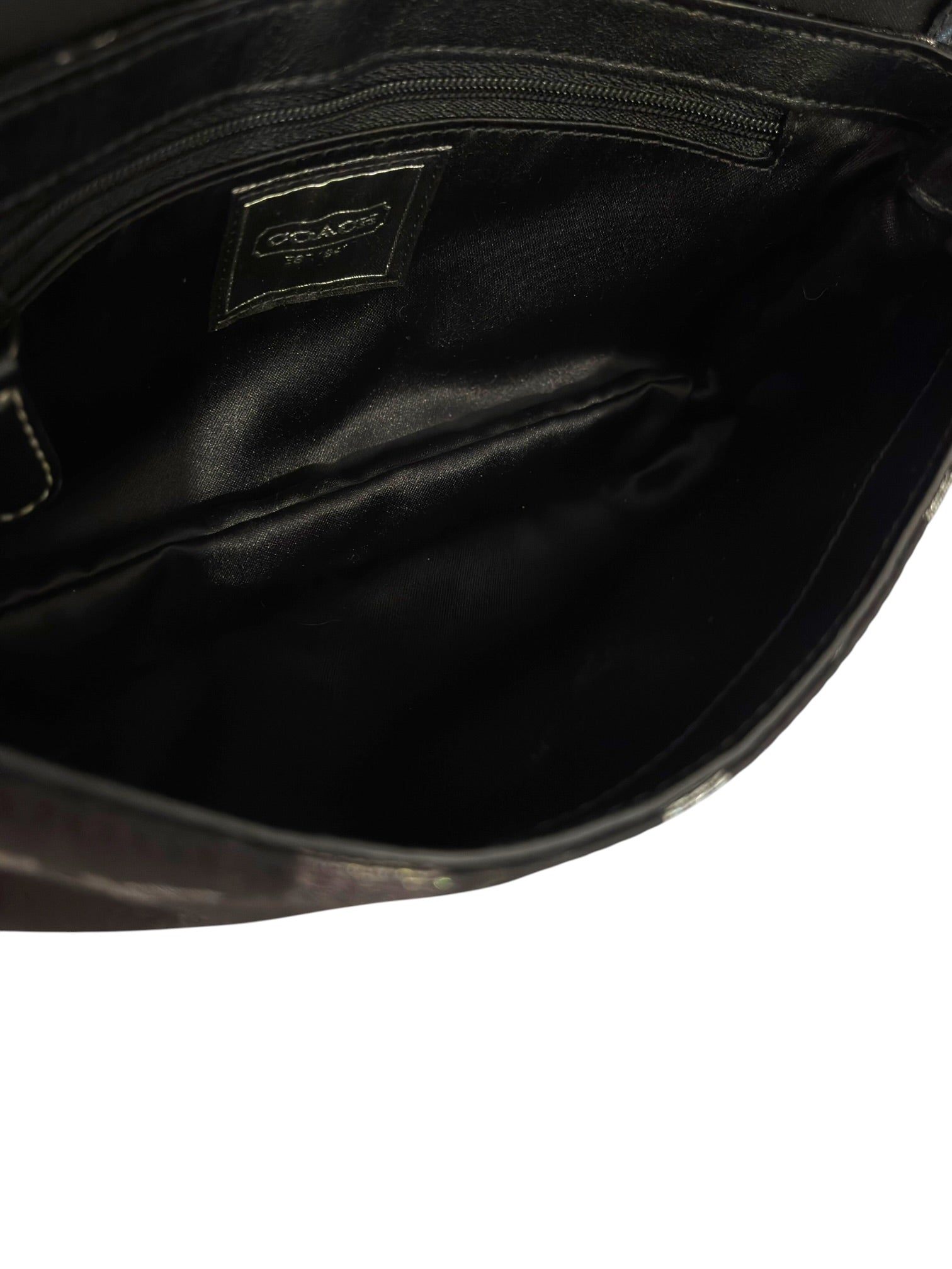 Vintage Coach Hamptons Bag Optic Lurex Signature Demi Clip Black & Silver Sateen Shoulder Bag 10455