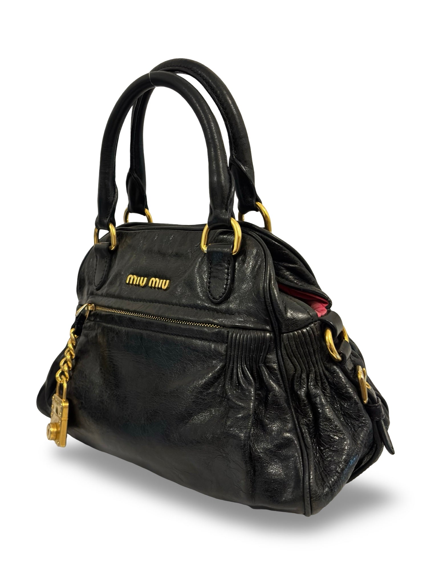 Miu Miu Black Leather Mirtillo Gold Tone Hardware
Charm Shoulder Bag