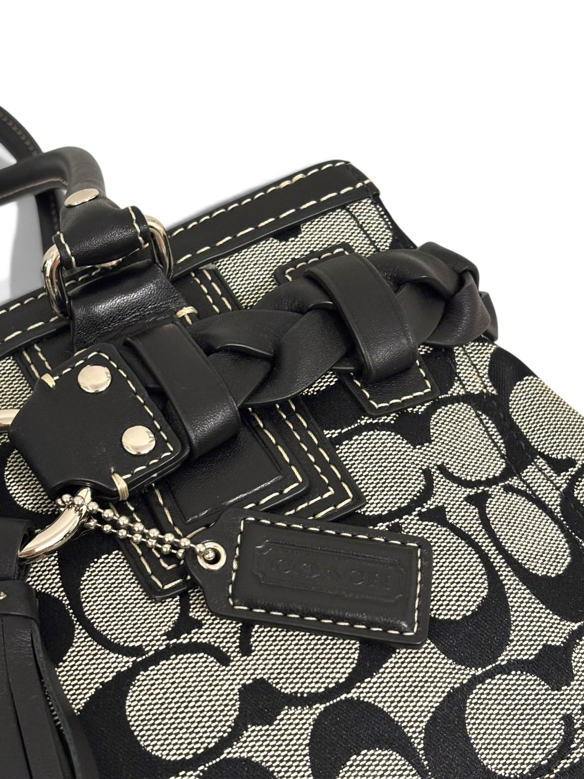 Vintage Coach Hamptons Bag F15665 Signature Braided Black Grey Tote