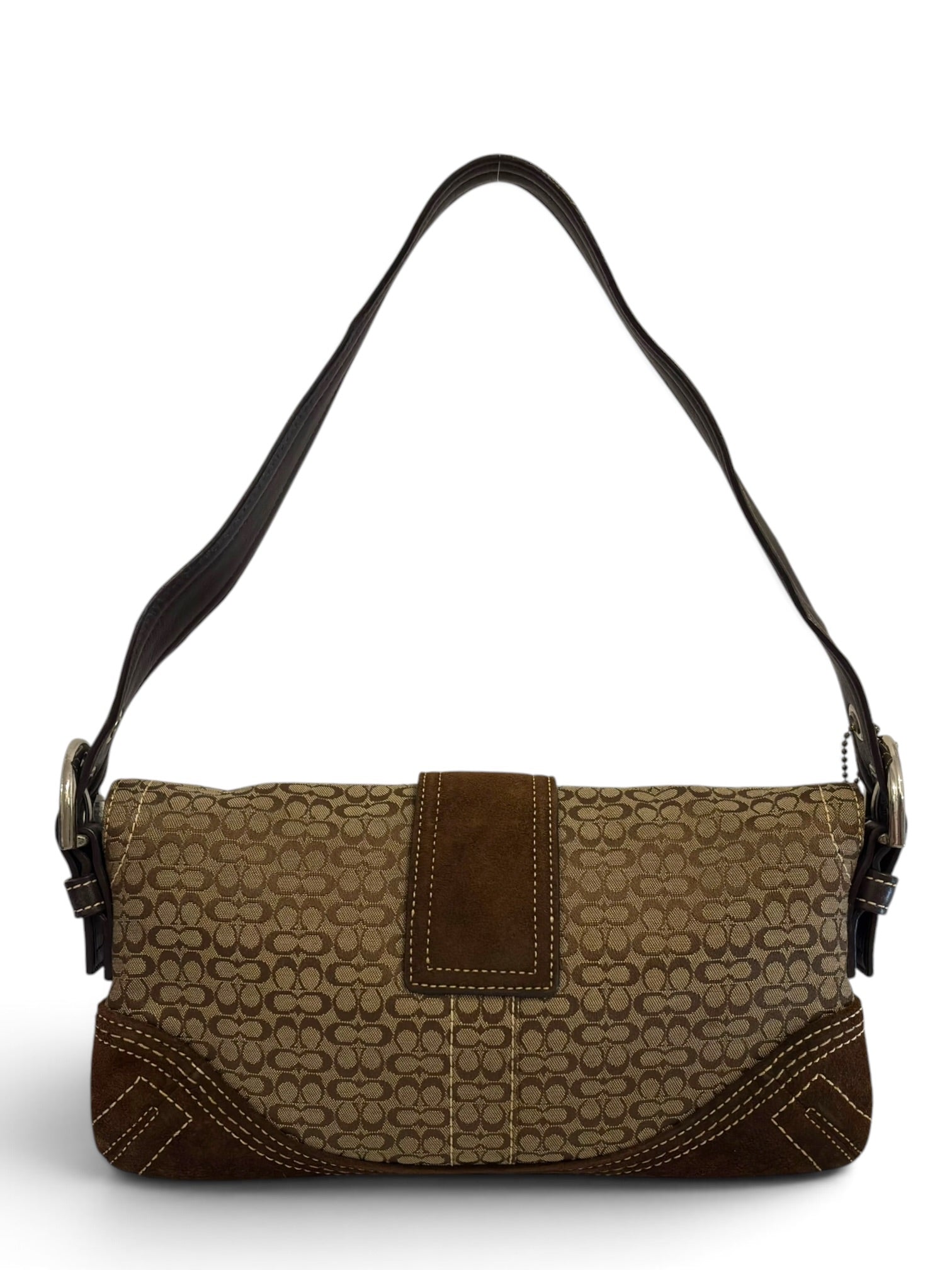 Vintage Coach Soho Bag Flap Signature Brown Shoulder Bag C05Q-3628