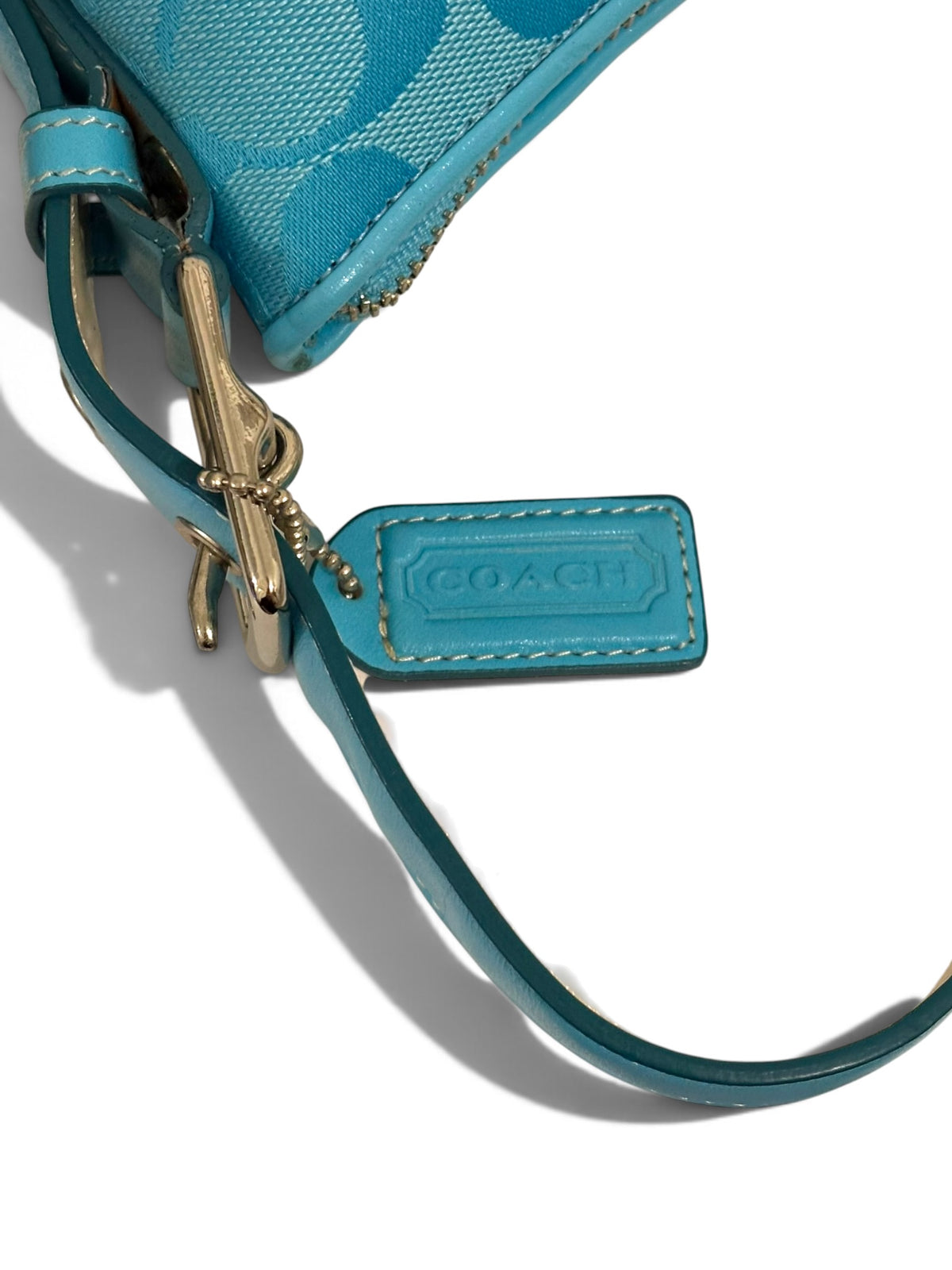 Vintage Coach Bag 6371 East West Signature Baguette In Rare Blue