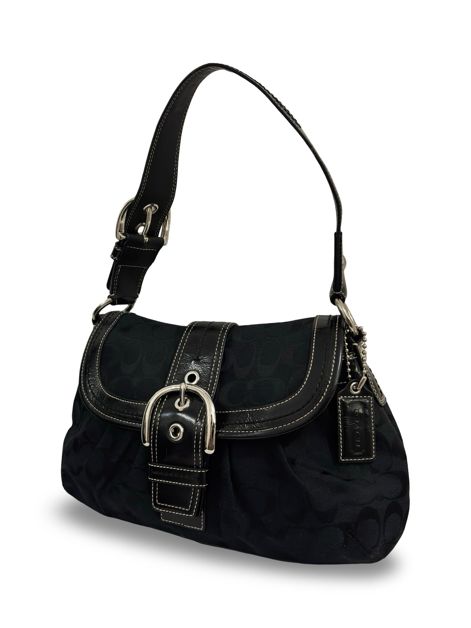Coach Black ‘Soho’ Signature Canvas & Patent Leather Vintage Buckle Shoulder Bag
