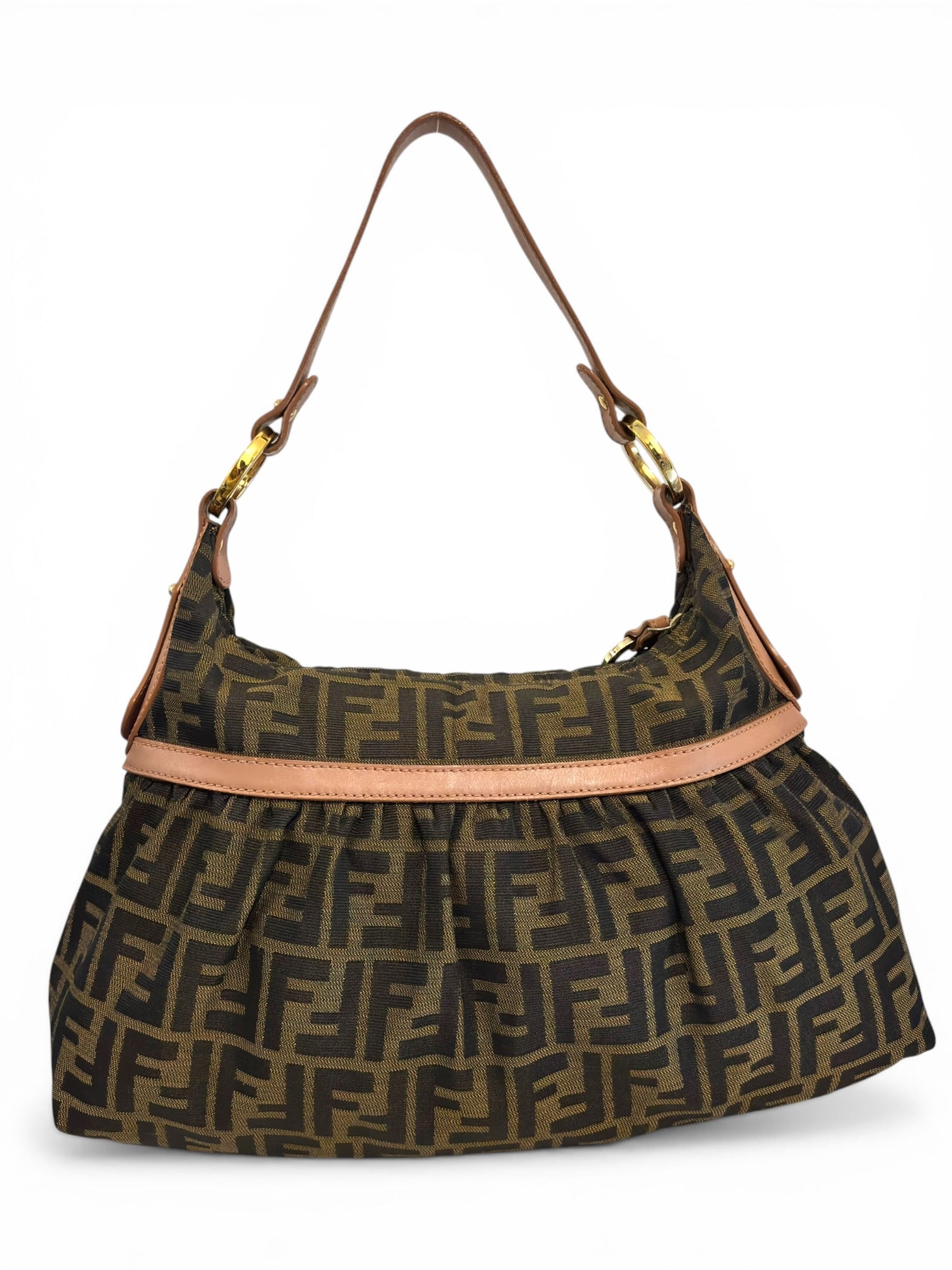 Fendi Brown & Pink Canvas & Leather Chef Zucca FF
Hobo Shoulder Bag