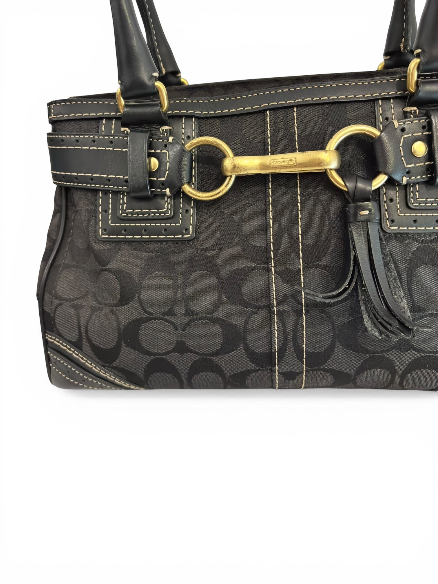 Coach Black Signature Canvas & Leather Hampton Vintage Shoulder Bag