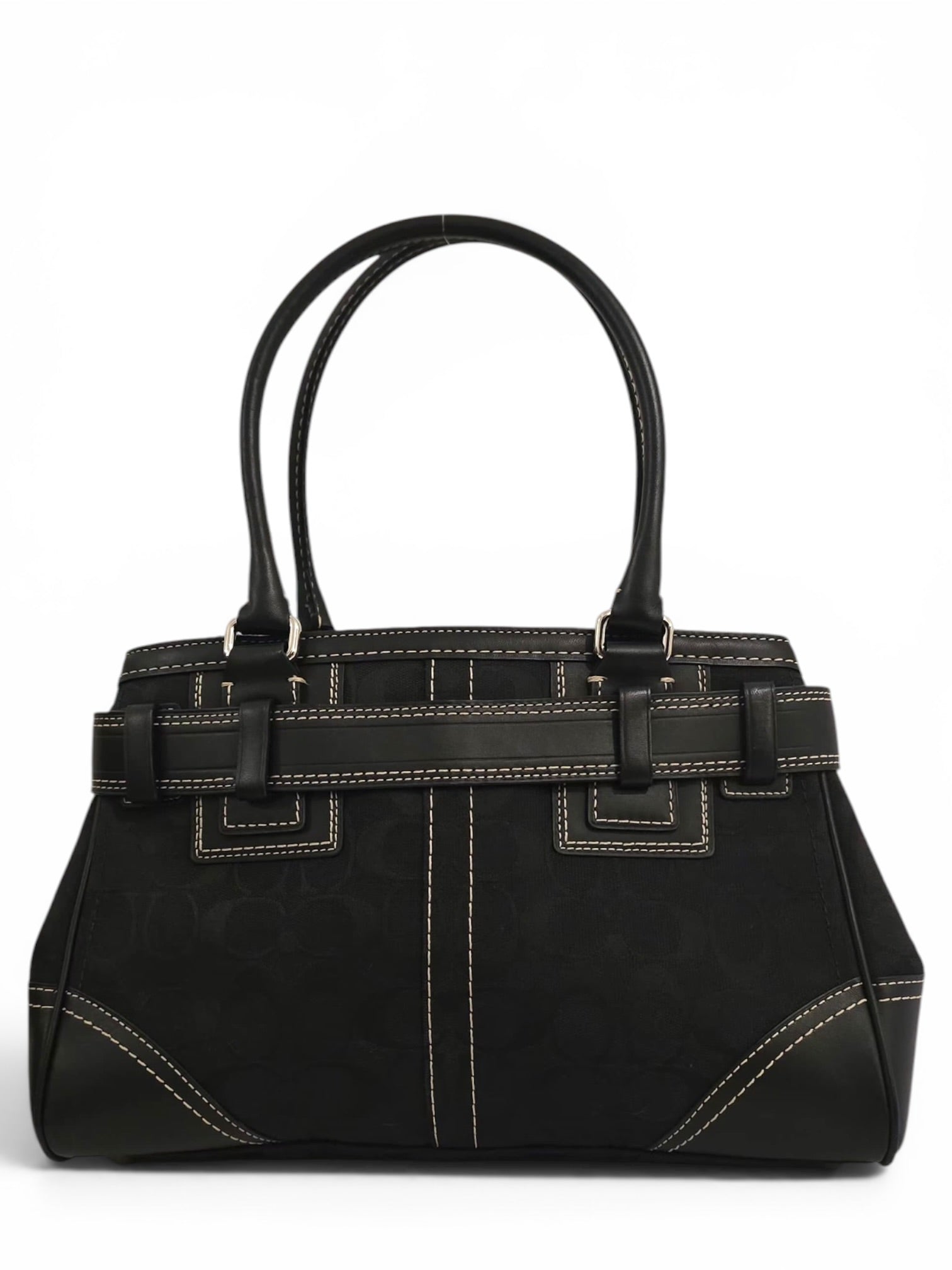 Vintage Coach Black Hampton Canvas Clip Tassel
Belted Tote Shoulder Bag F10245