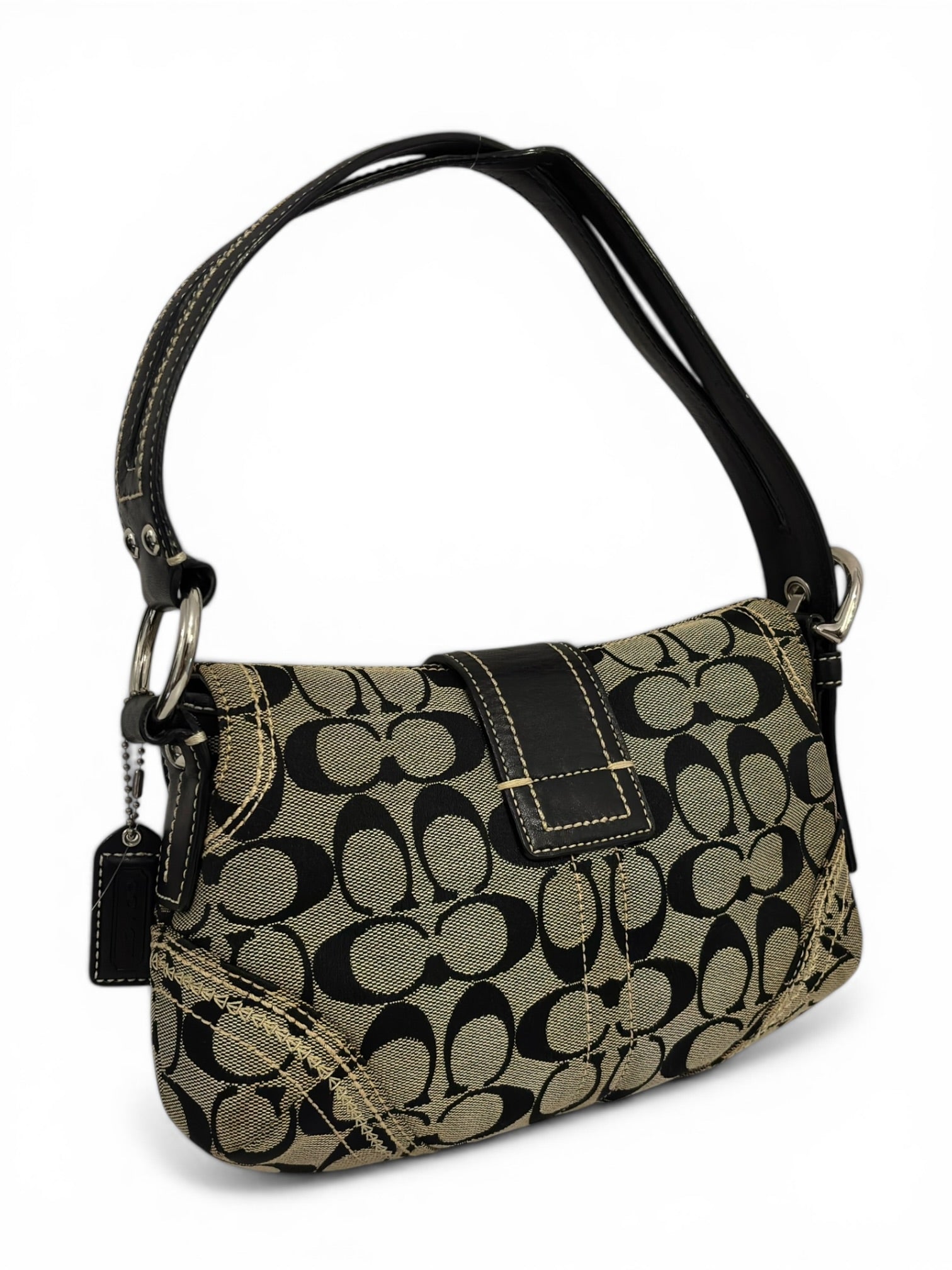 Coach Soho Signature Black & Grey Buckle Canvas & Leather Shoulder Bag