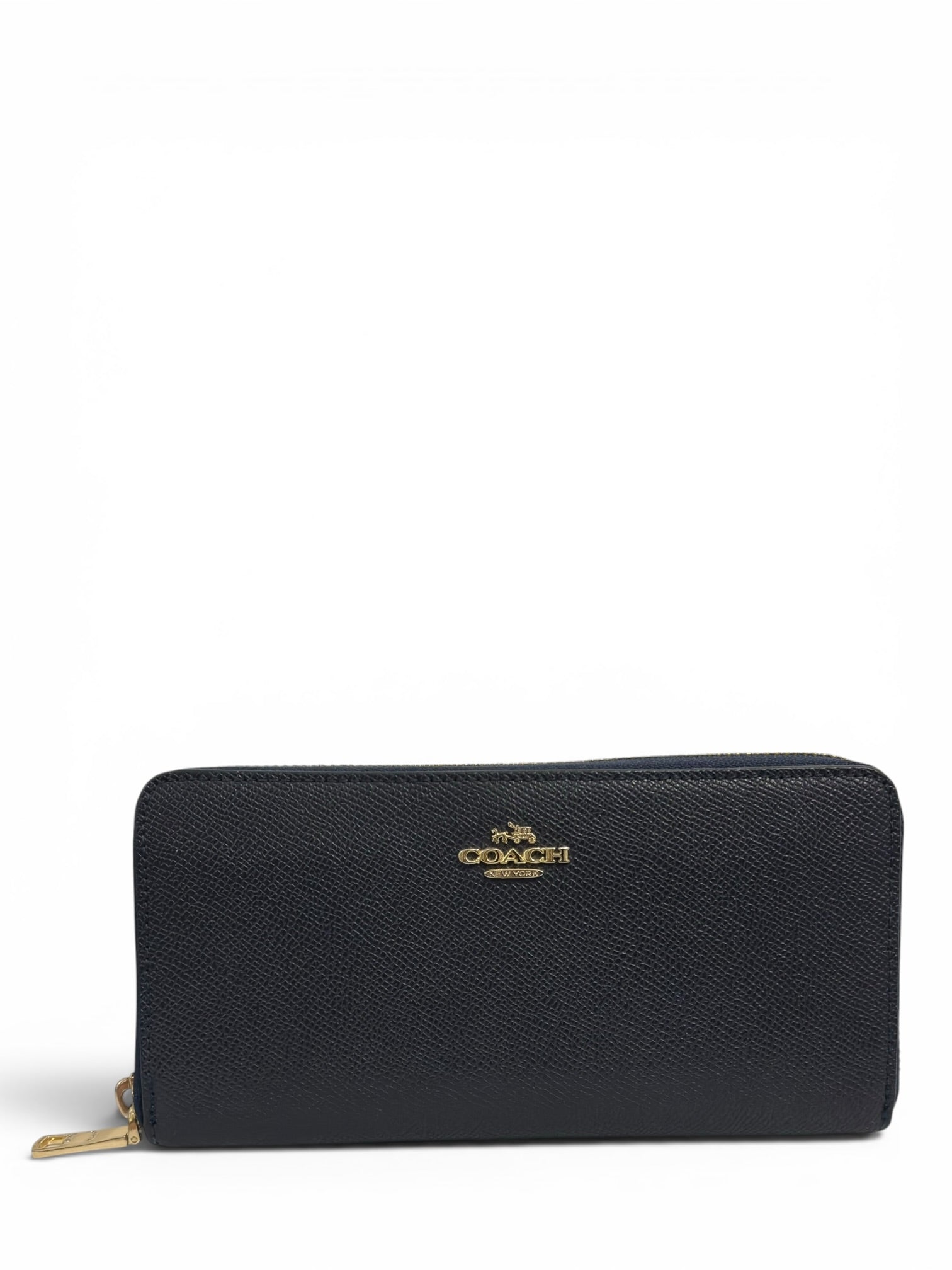 Coach (New - Boxed) Accordion Zip Wallet Midnight Blue Navy Crossgrain Leather Gold Hardware Purse