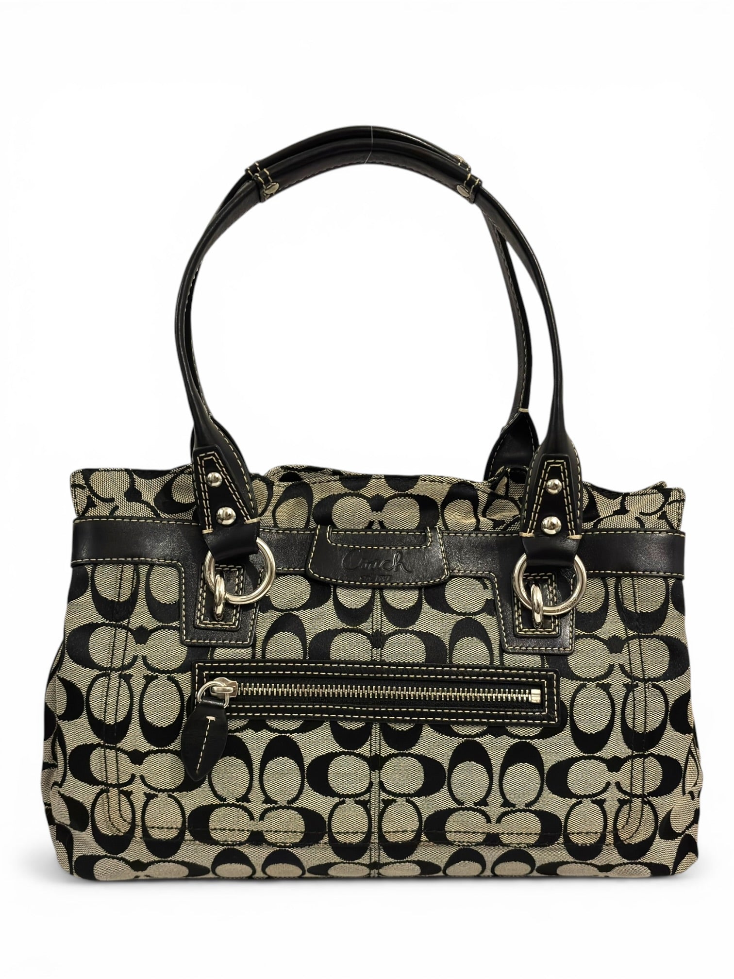 Coach Black & Grey Canvas Leather Penelope
Signature Tote Shoulder Bag