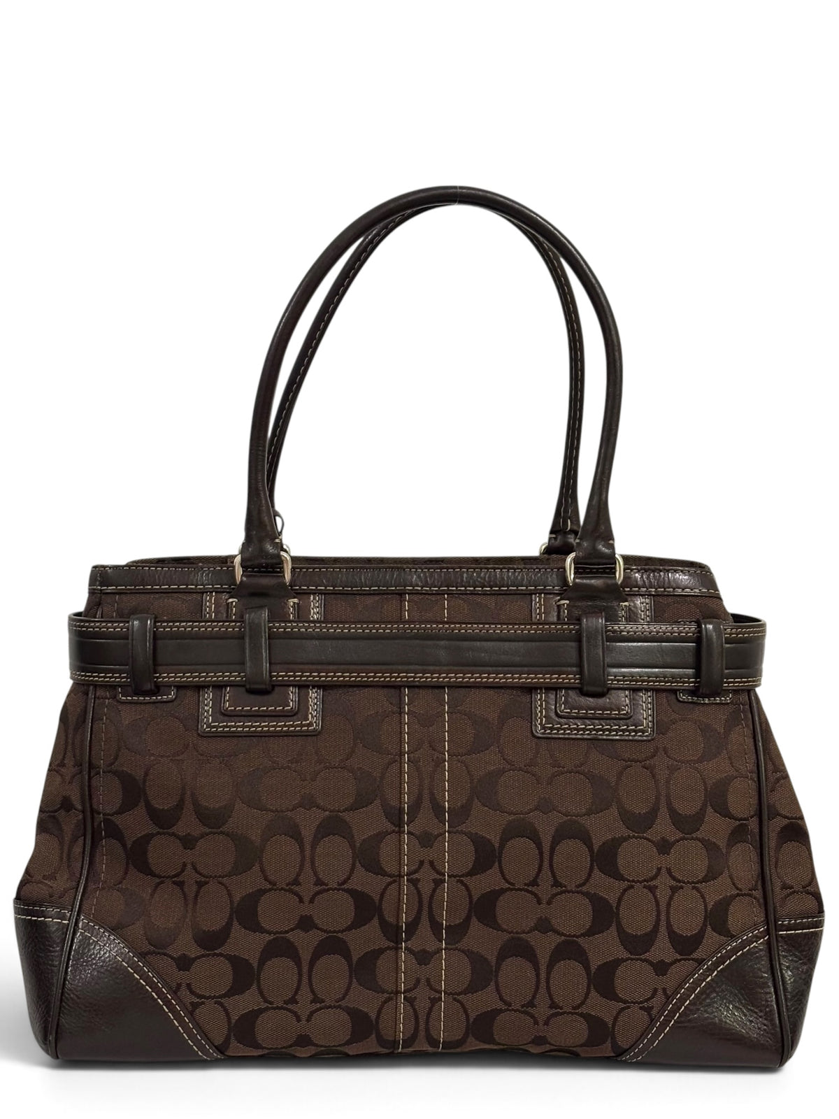 Vintage Coach Hamptons Bag F10246 Signature Chocolate Brown Clip Tote