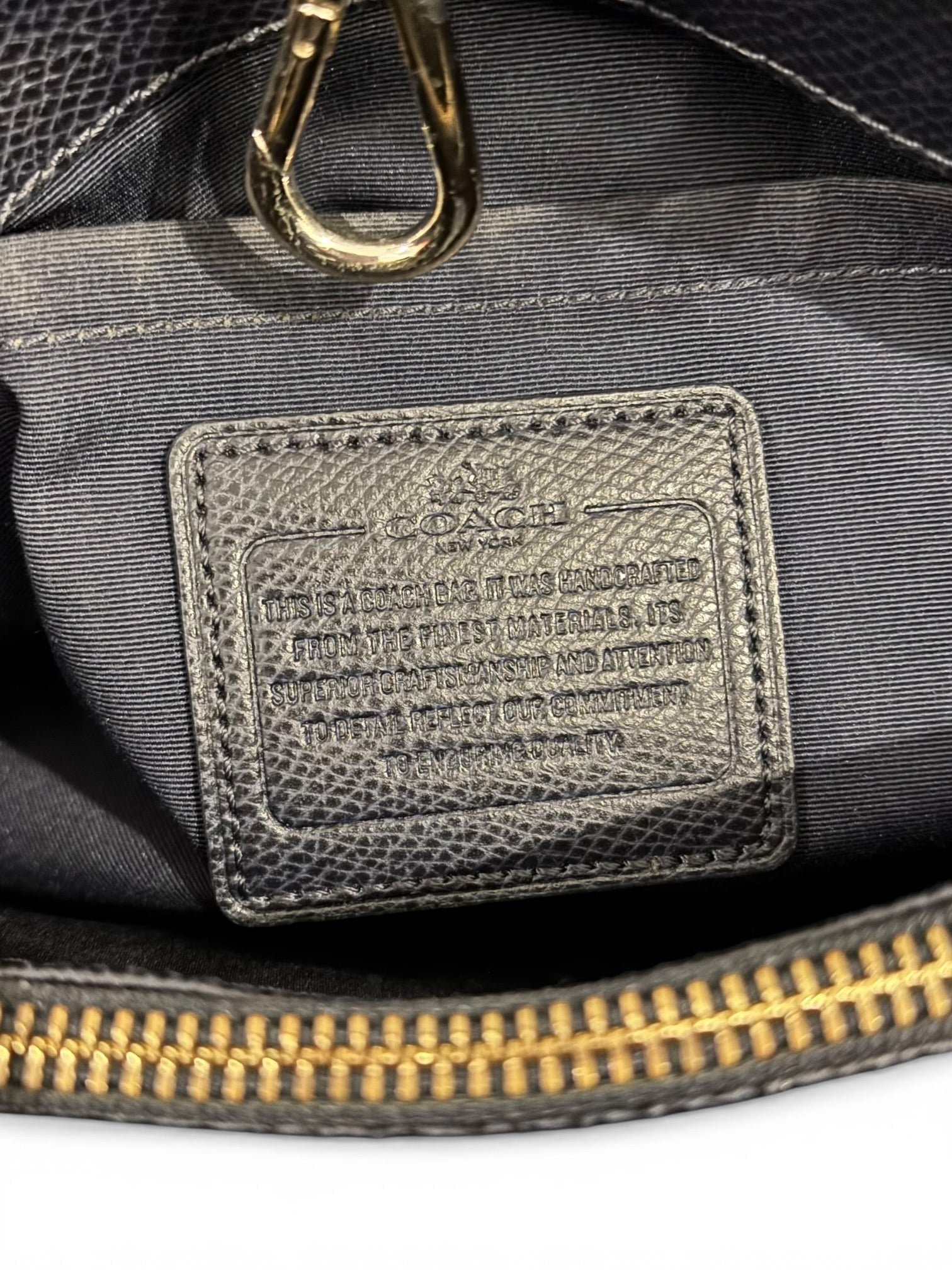 Coach Midnight Navy Blue Margo Saffiano Leather Gold Studded Tote Handbag