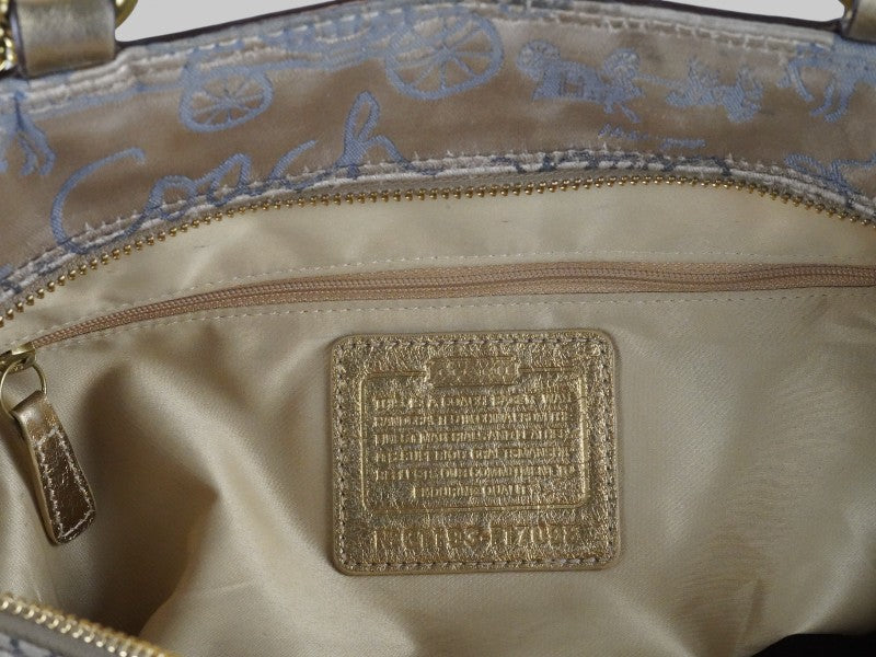 Coach Vintage Multicoloured Metallic Gold Leather Patchwork Tote Blue & Pink Shoulder Bag