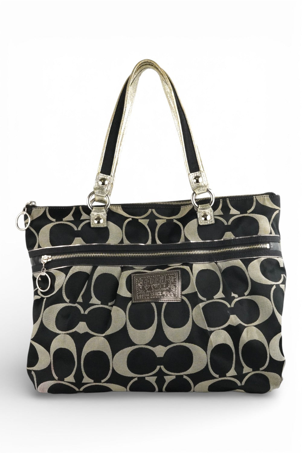 Coach Large Poppy Black & Grey Signature Tote Shoulder Bag