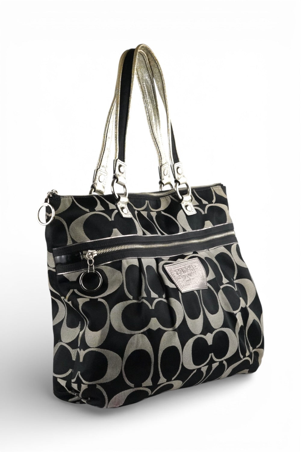 Coach Large Poppy Black & Grey Signature Tote Shoulder Bag