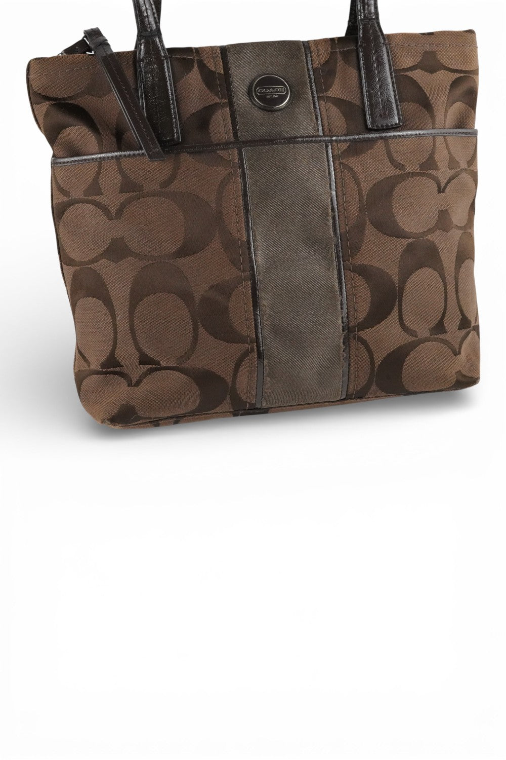 Coach Vintage Dark Brown Canvas & Leather Signature Tote Shoulder Bag
