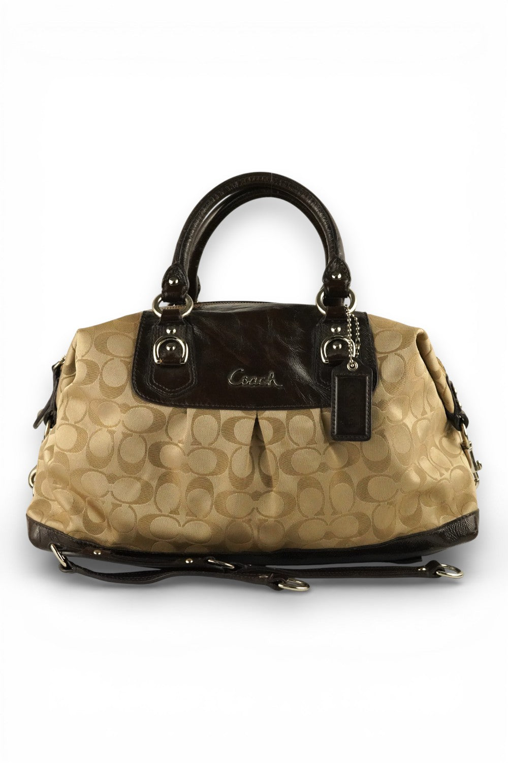 Coach Brown Vintage Satin Brown Canvas Leather & Satin Shoulder Bag With Strap