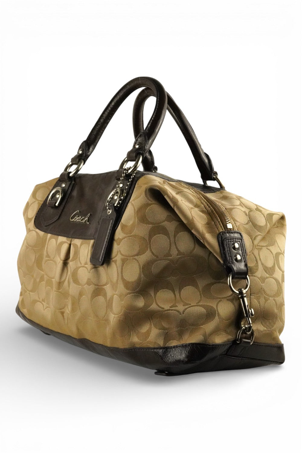 Coach Brown Vintage Satin Brown Canvas Leather & Satin Shoulder Bag With Strap