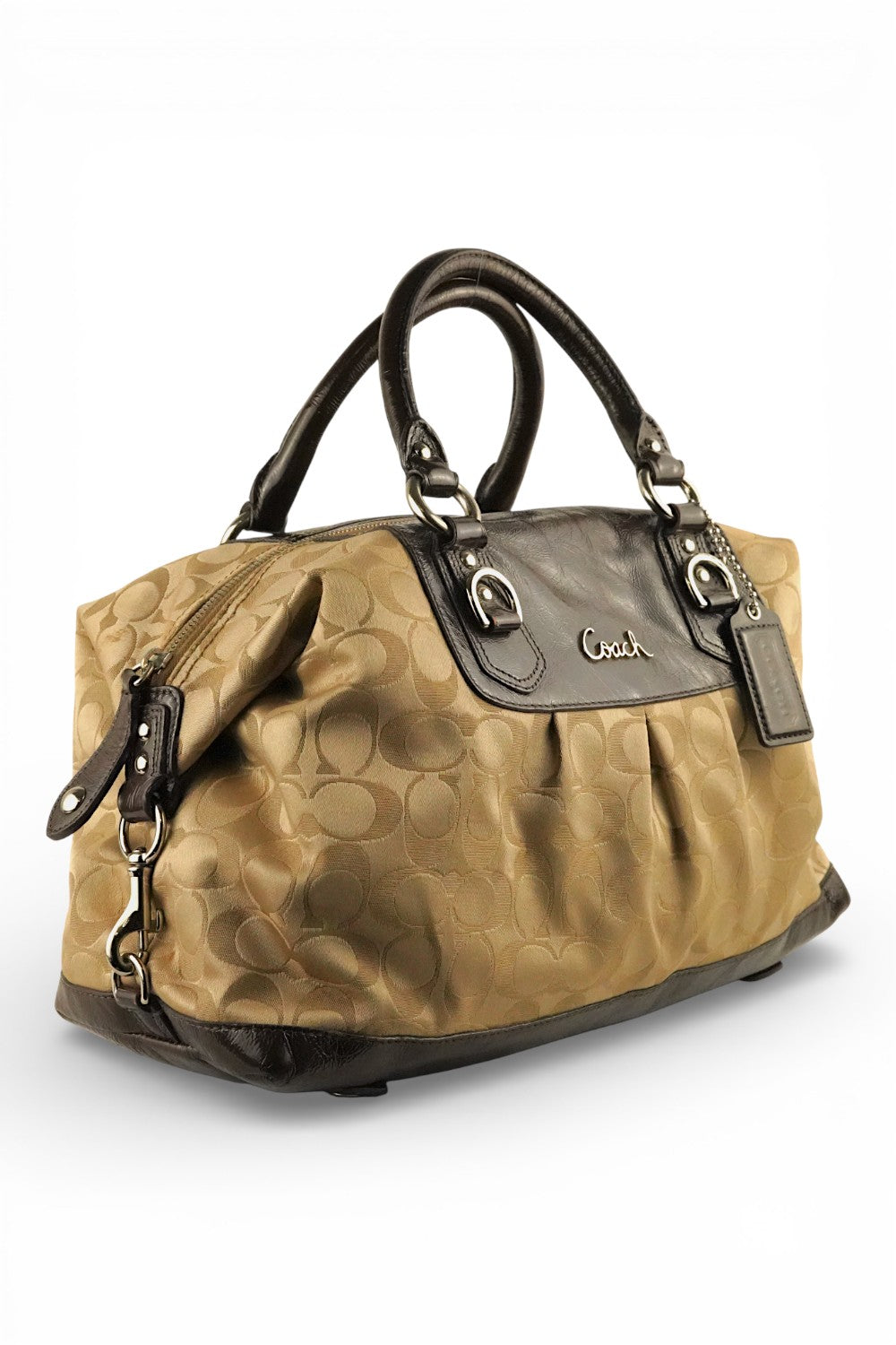 Coach Brown Vintage Satin Brown Canvas Leather & Satin Shoulder Bag With Strap