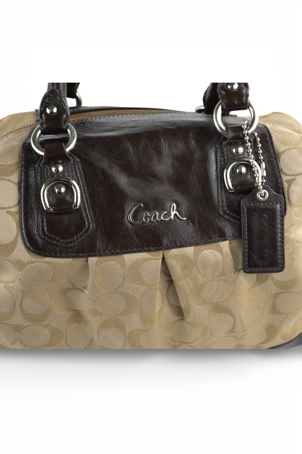 Coach Brown Vintage Satin Brown Canvas Leather & Satin Shoulder Bag With Strap