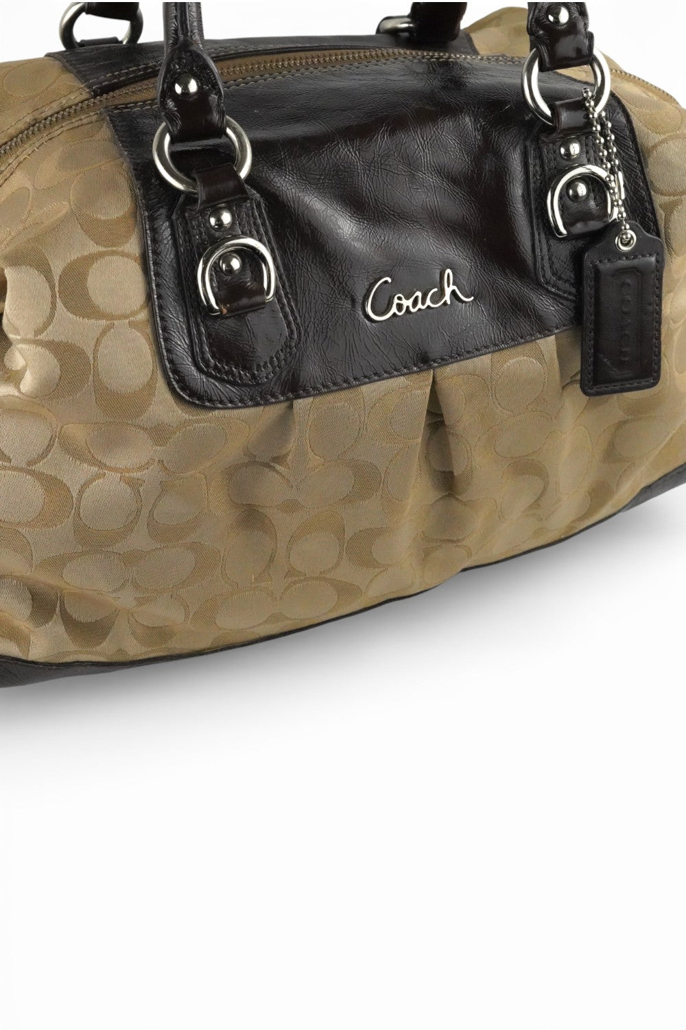 Coach Brown Vintage Satin Brown Canvas Leather & Satin Shoulder Bag With Strap