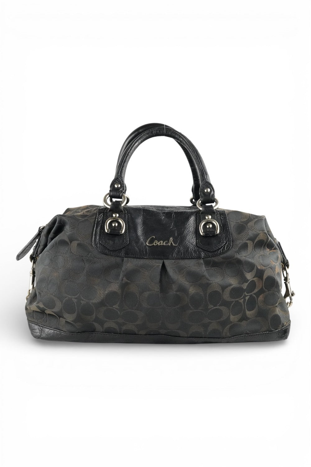 Coach Vintage Black Madison Signature Canvas Satin & Patent Leather Handbag Shoulder Bag