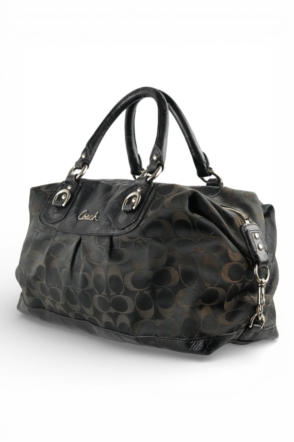 Coach Vintage Black Madison Signature Canvas Satin & Patent Leather Handbag Shoulder Bag