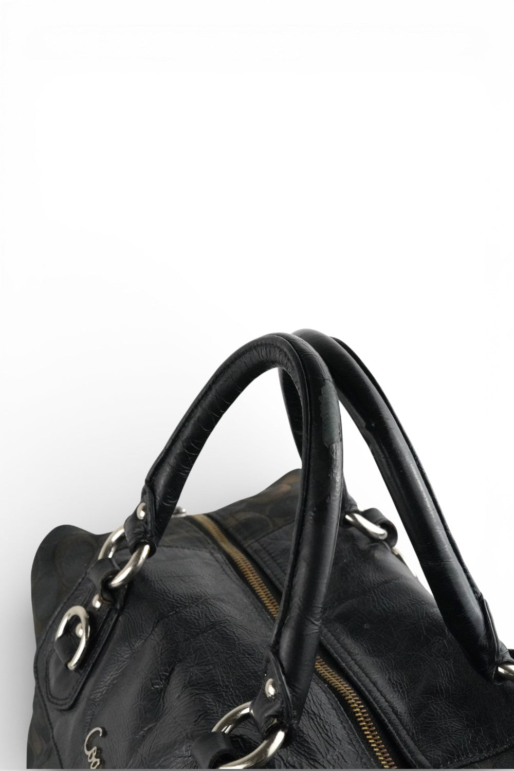 Coach Vintage Black Madison Signature Canvas Satin & Patent Leather Handbag Shoulder Bag