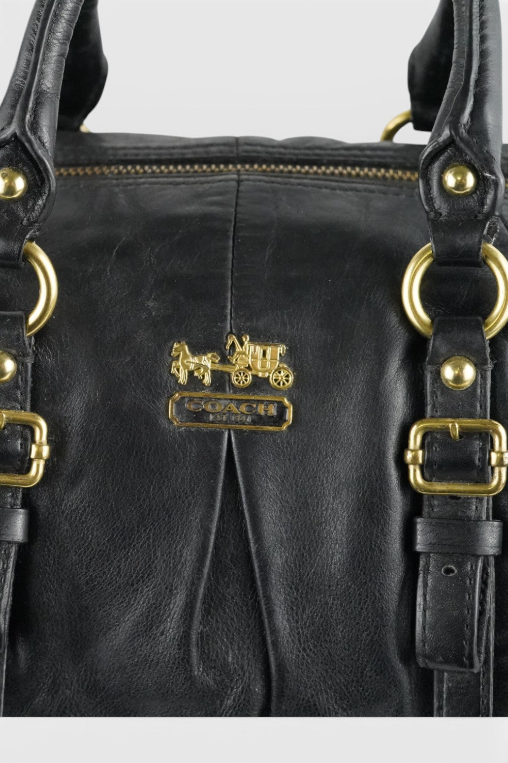 Coach Black Leather Madison Vintage Tote Gold Hardware & Strap Shoulder Bag
