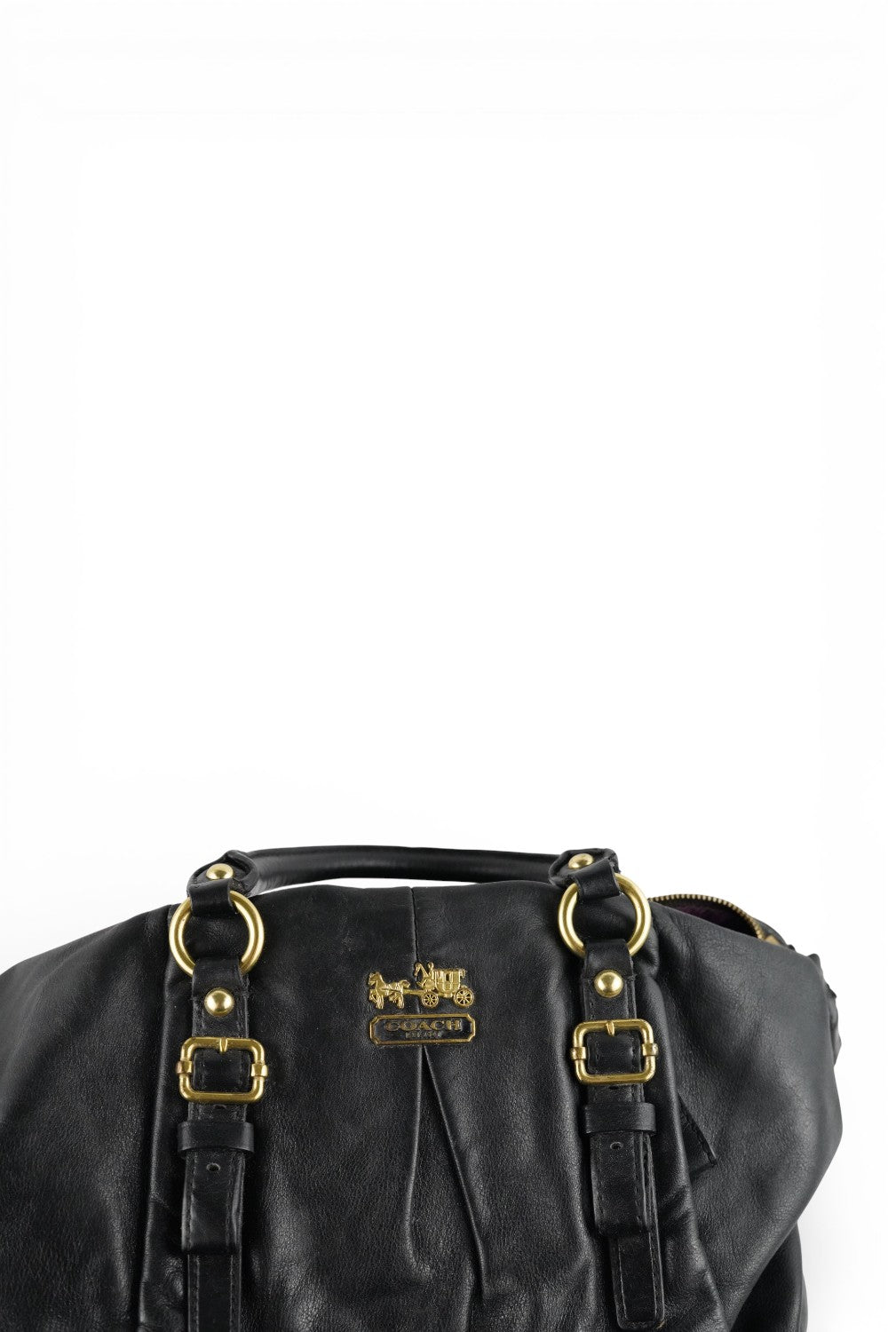 Coach Black Leather Madison Vintage Tote Gold Hardware & Strap Shoulder Bag