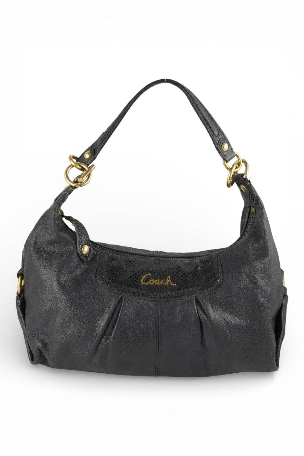 Coach Black Leather Snake Print Vintage Ashley Baguette Hobo Shoulder Bag