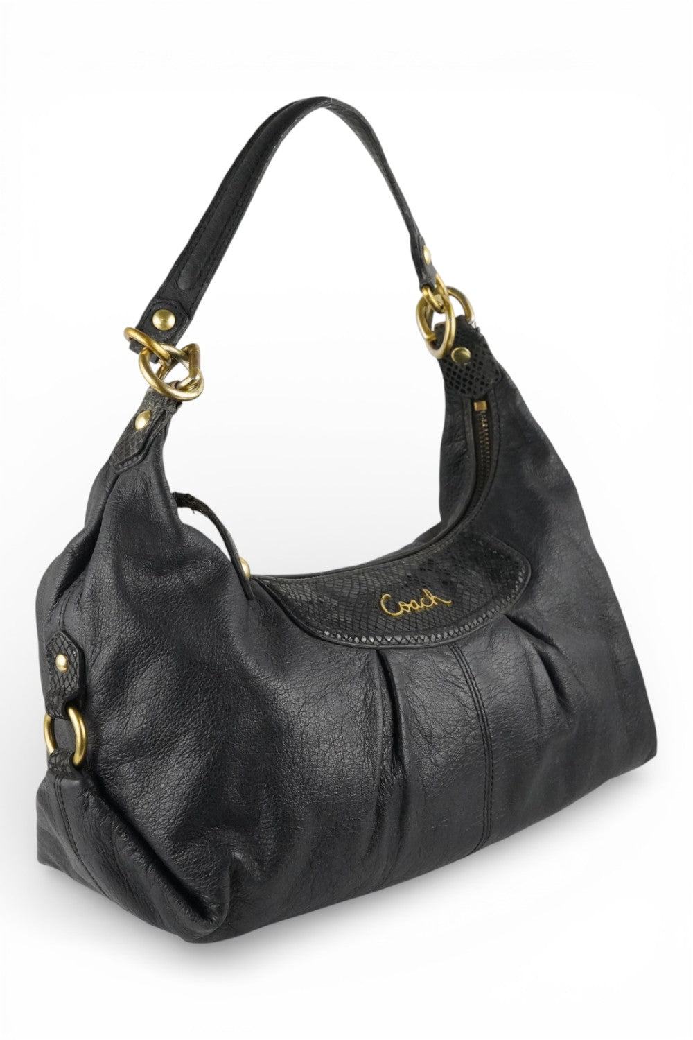 Coach Black Leather Snake Print Vintage Ashley Baguette Hobo Shoulder Bag