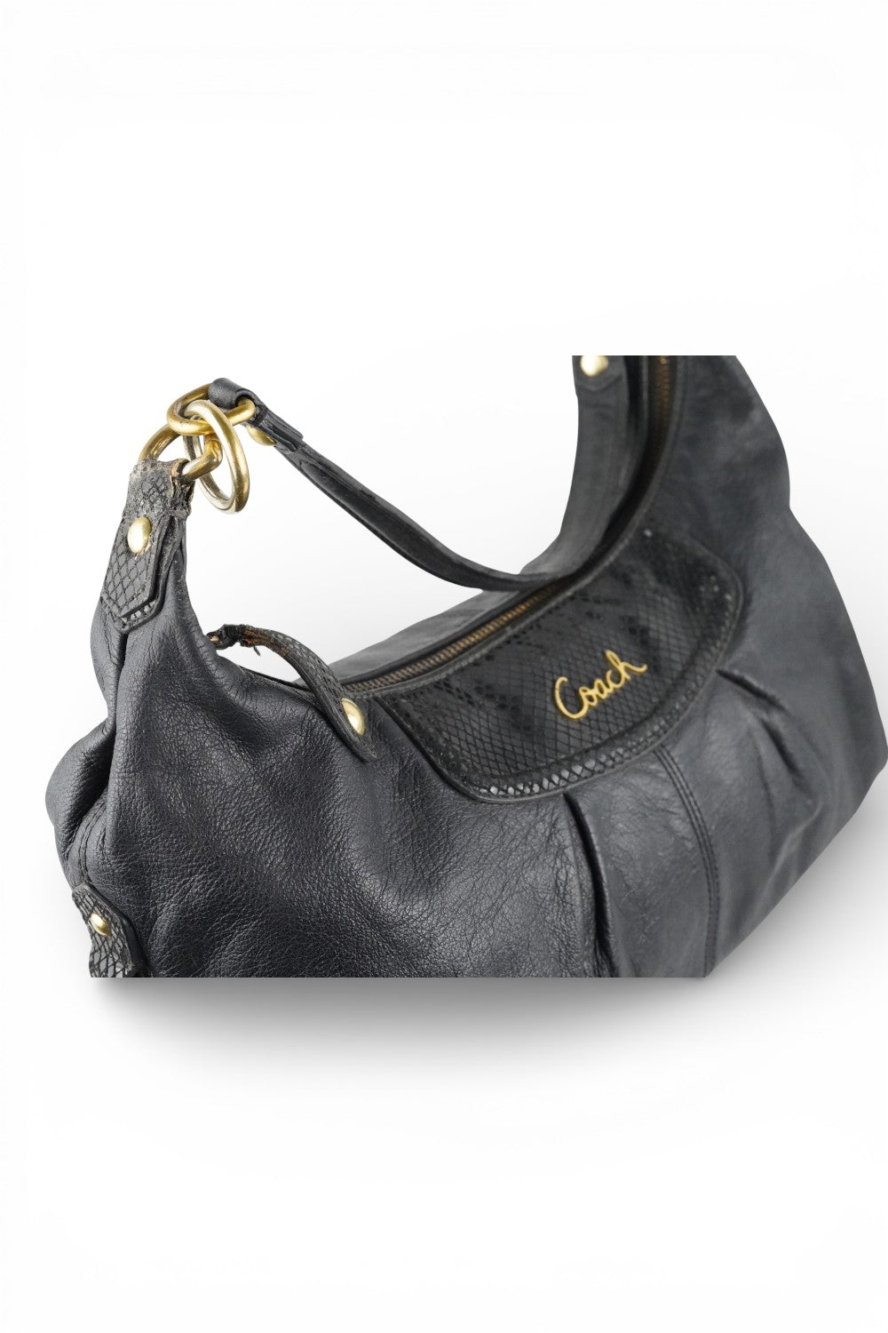 Coach Black Leather Snake Print Vintage Ashley Baguette Hobo Shoulder Bag