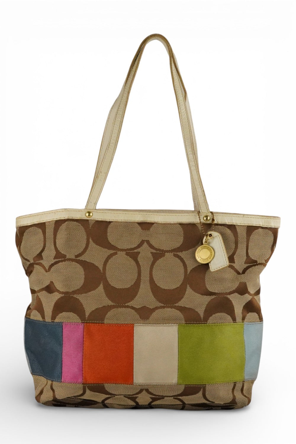 Coach Vintage Brown & Multi-colour Signature Stripe Rainbow Tote Shoulder Bag
