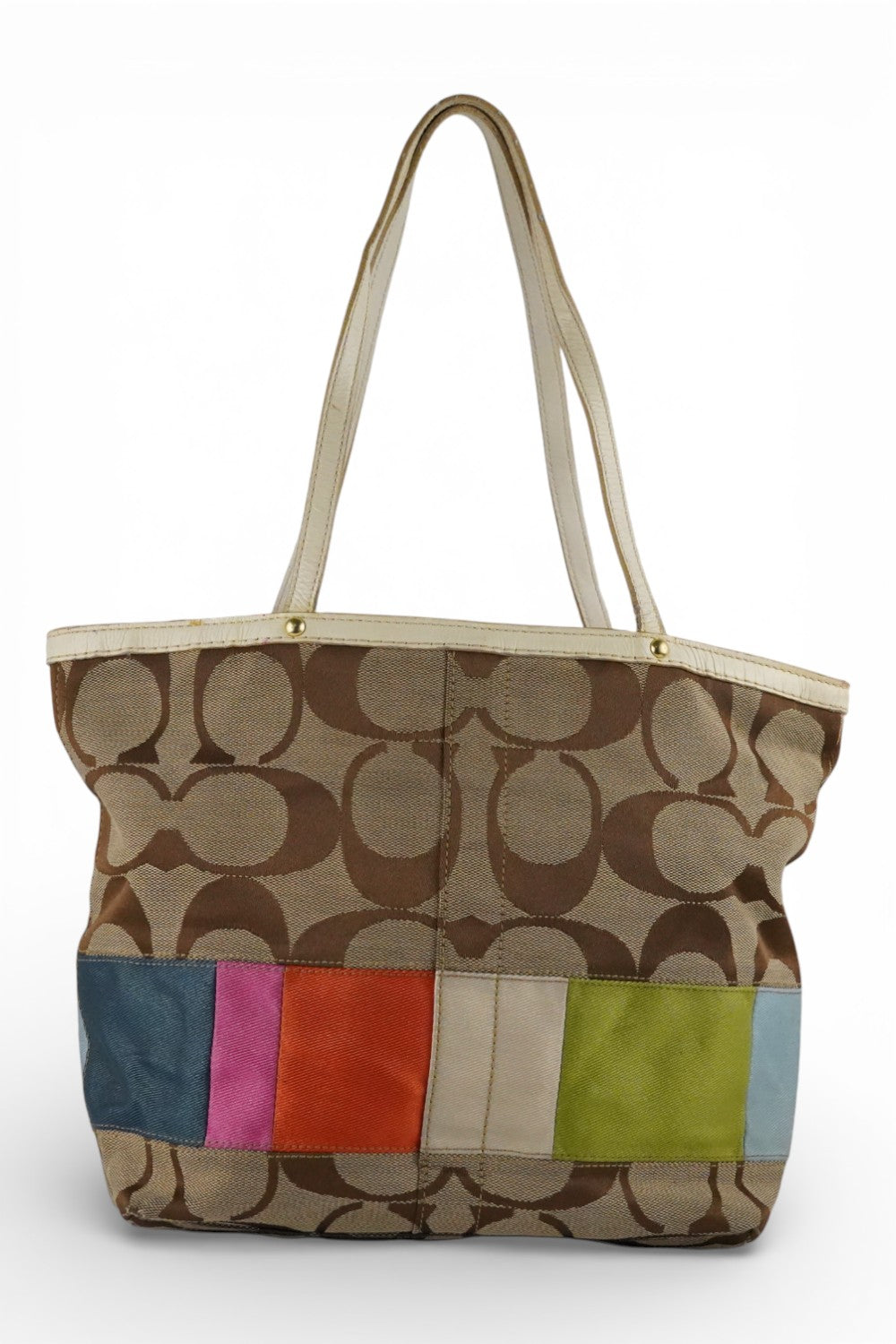 Coach Vintage Brown & Multi-colour Signature Stripe Rainbow Tote Shoulder Bag