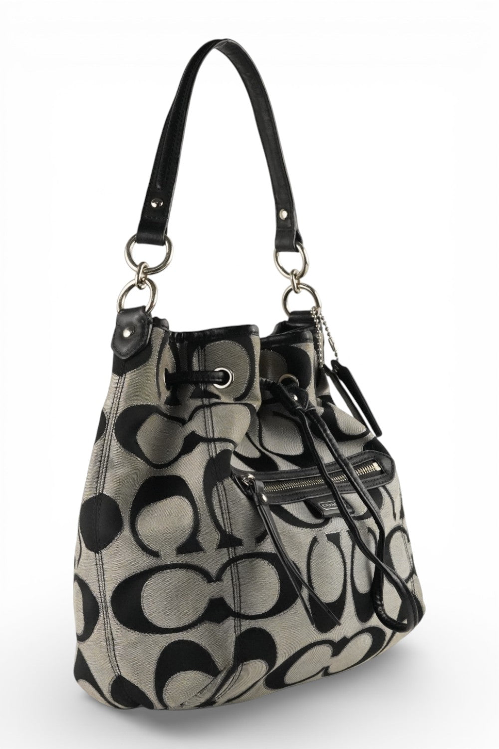 Coach Rare Black Grey & Silver Daisy Metallic Signature Vintage Bucket Bag