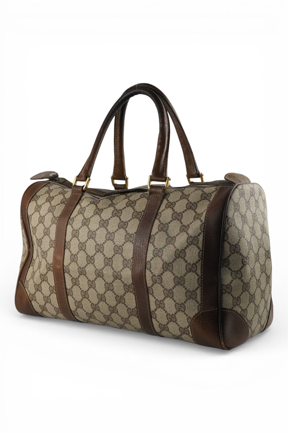 Gucci Vintage GG Supreme Monogram Brown Boston Top Handle Weekender Bag