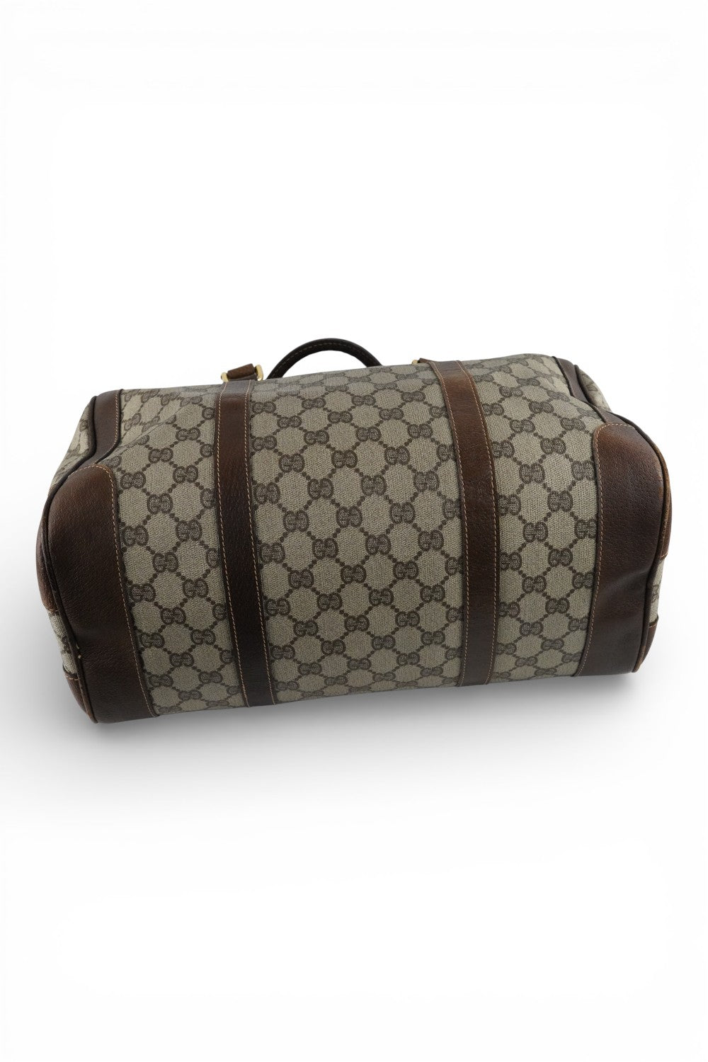 Gucci Vintage GG Supreme Monogram Brown Boston Top Handle Weekender Bag