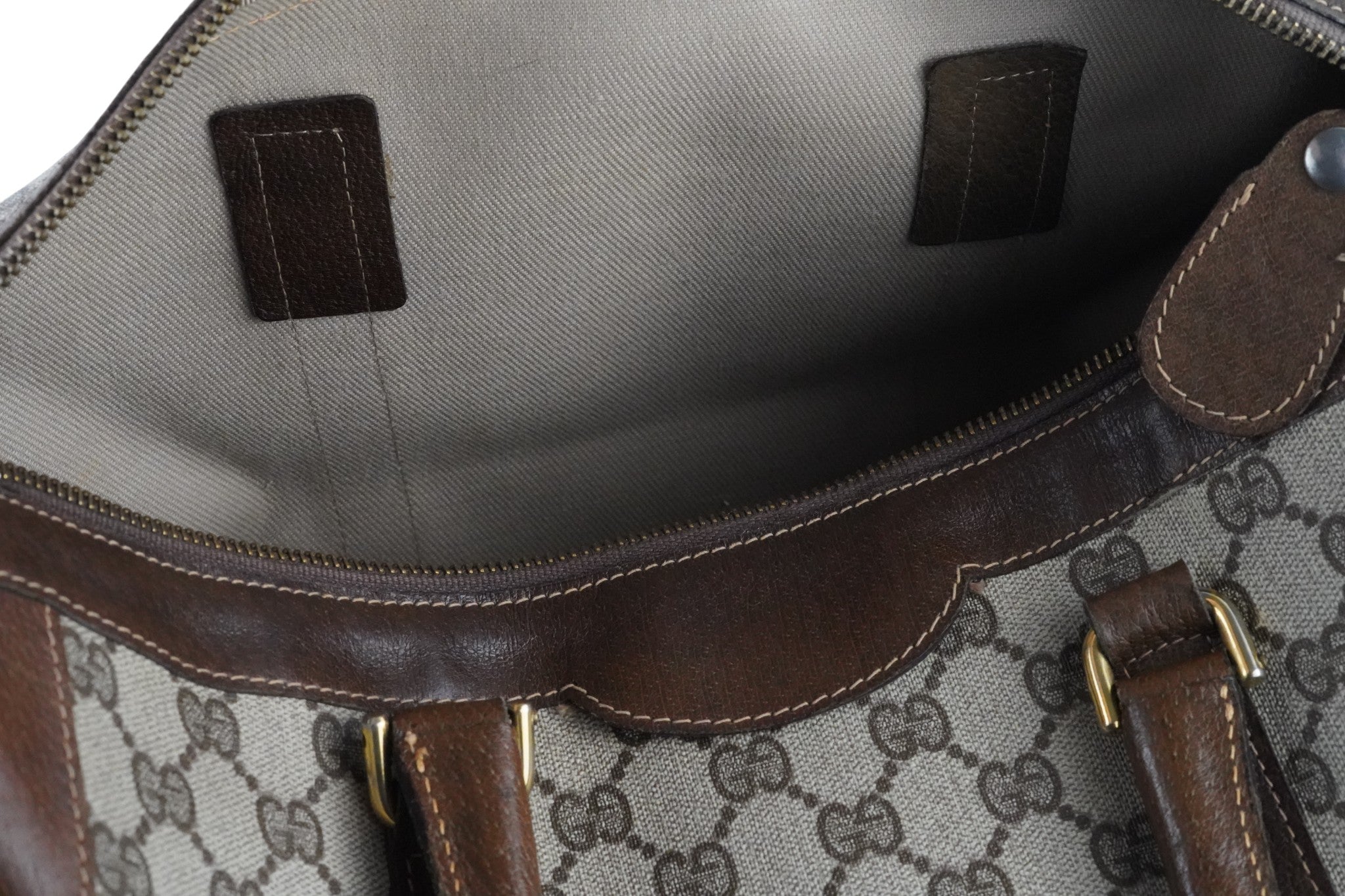Gucci Vintage GG Supreme Monogram Brown Boston Top Handle Weekender Bag