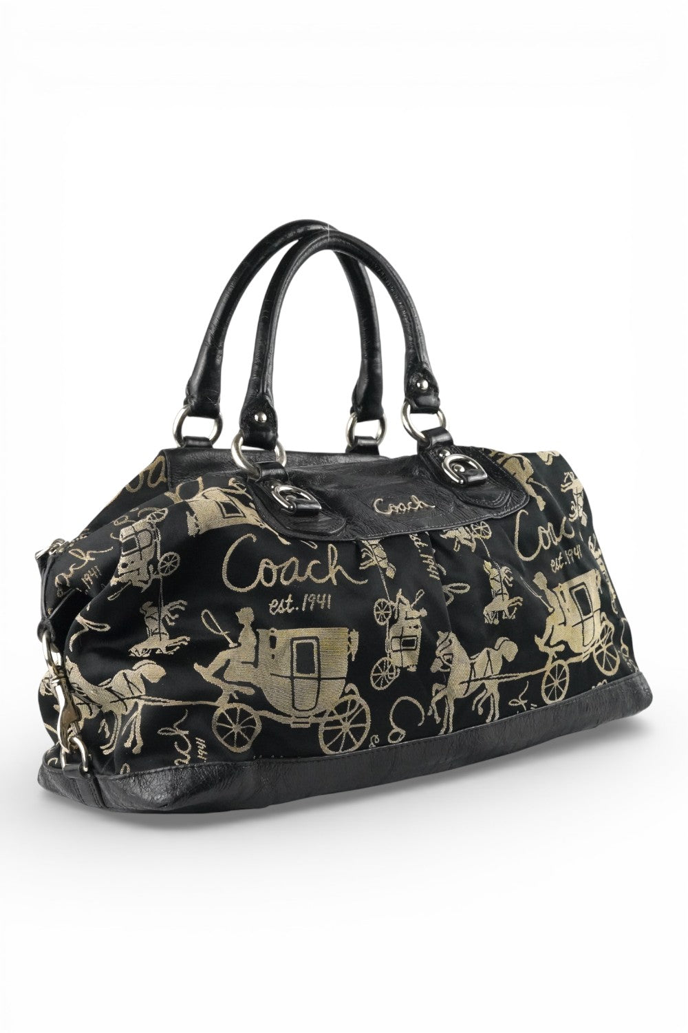 Coach Black & Grey Ashley Satchel Horse & Carriage Vintage Satchel Shoulder Bag