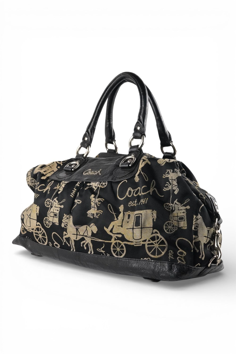 Coach Black & Grey Ashley Satchel Horse & Carriage Vintage Satchel Shoulder Bag