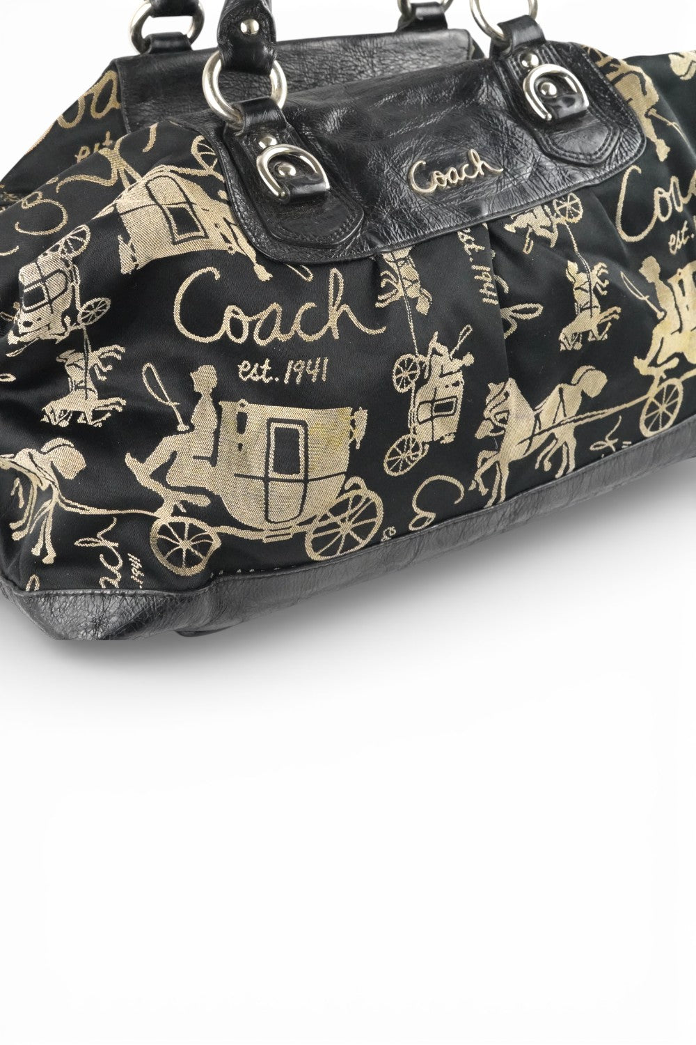 Coach Black & Grey Ashley Satchel Horse & Carriage Vintage Satchel Shoulder Bag