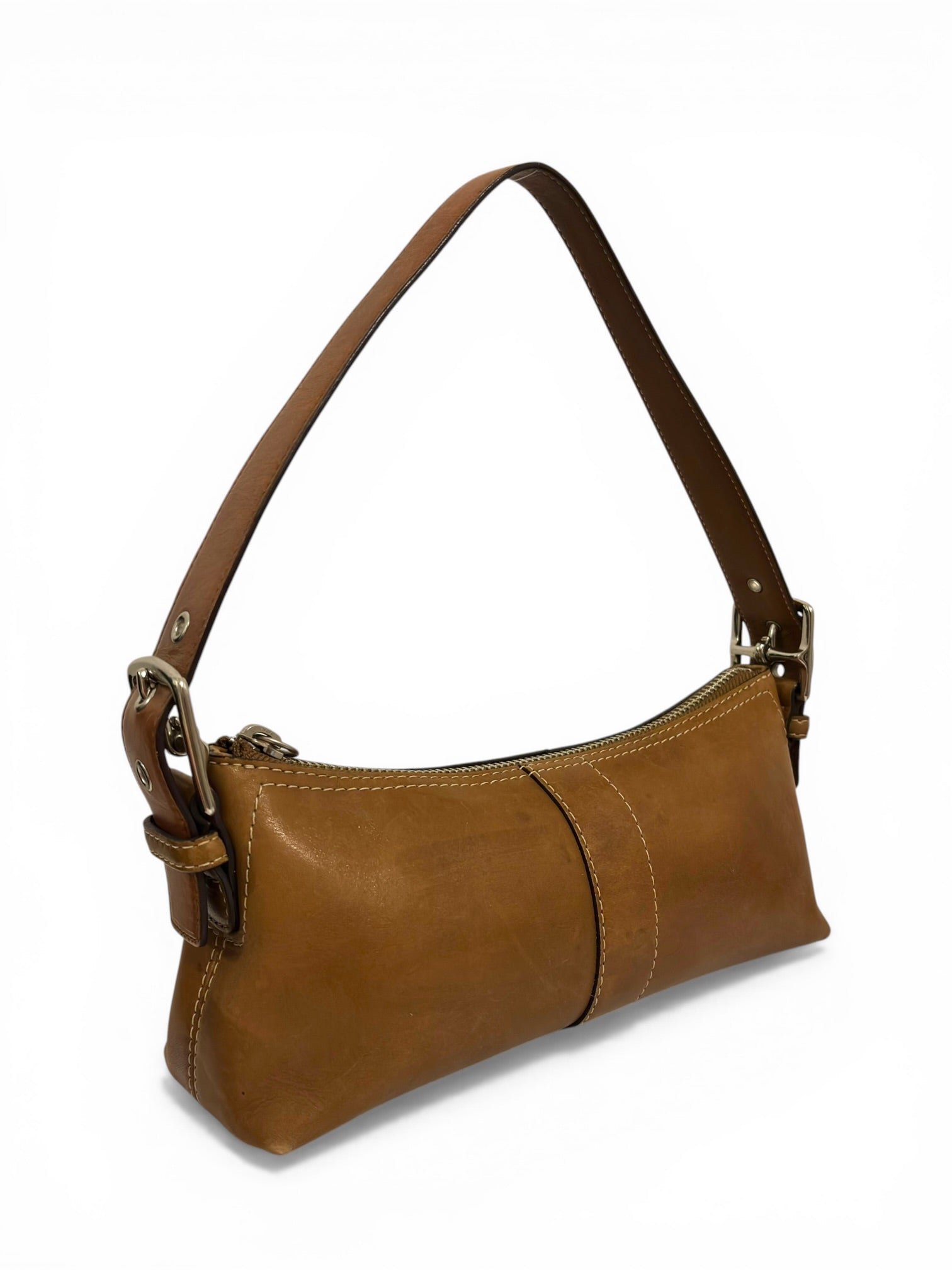 Coach Brown Tan Soft Leather East West Mini
Baguette Hobo Shoulder Bag